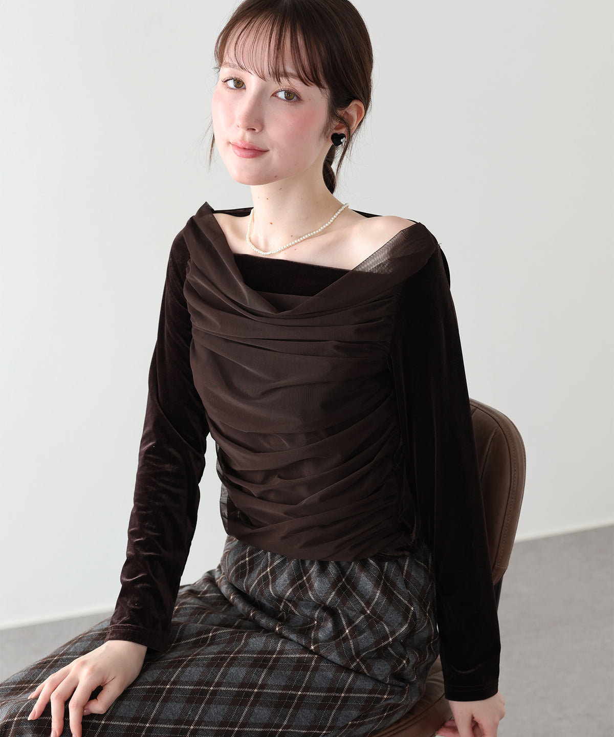 【早割5％OFF】チュールドレープベロアトップス【メール便】