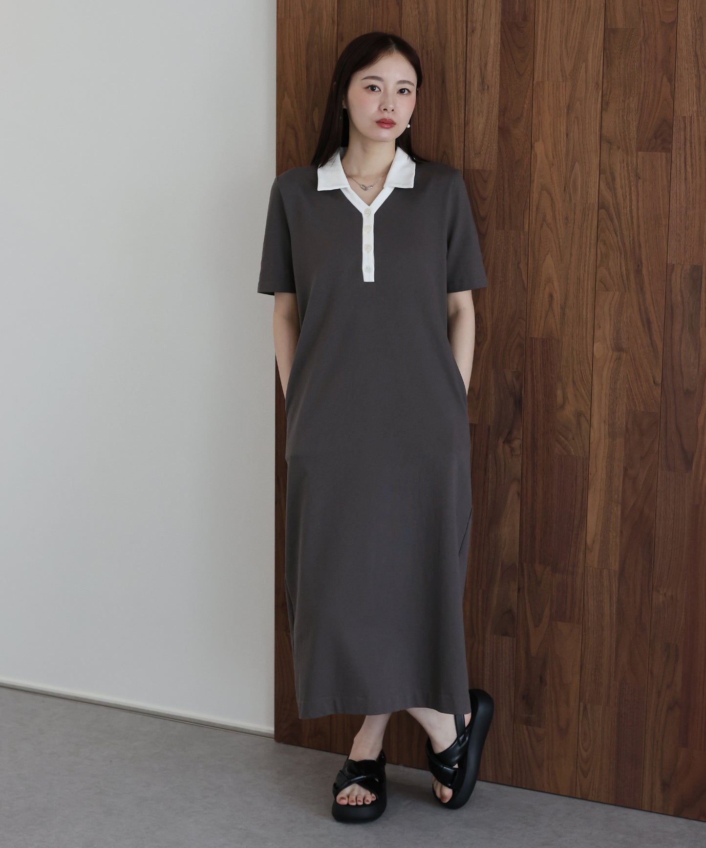 【早割5％OFF】スキッパー襟ワンピース