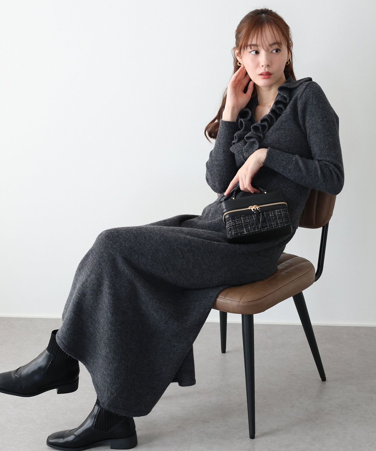 【早割5％OFF】ラッフルフリルカーディガン＆ニットスカート セットアップ