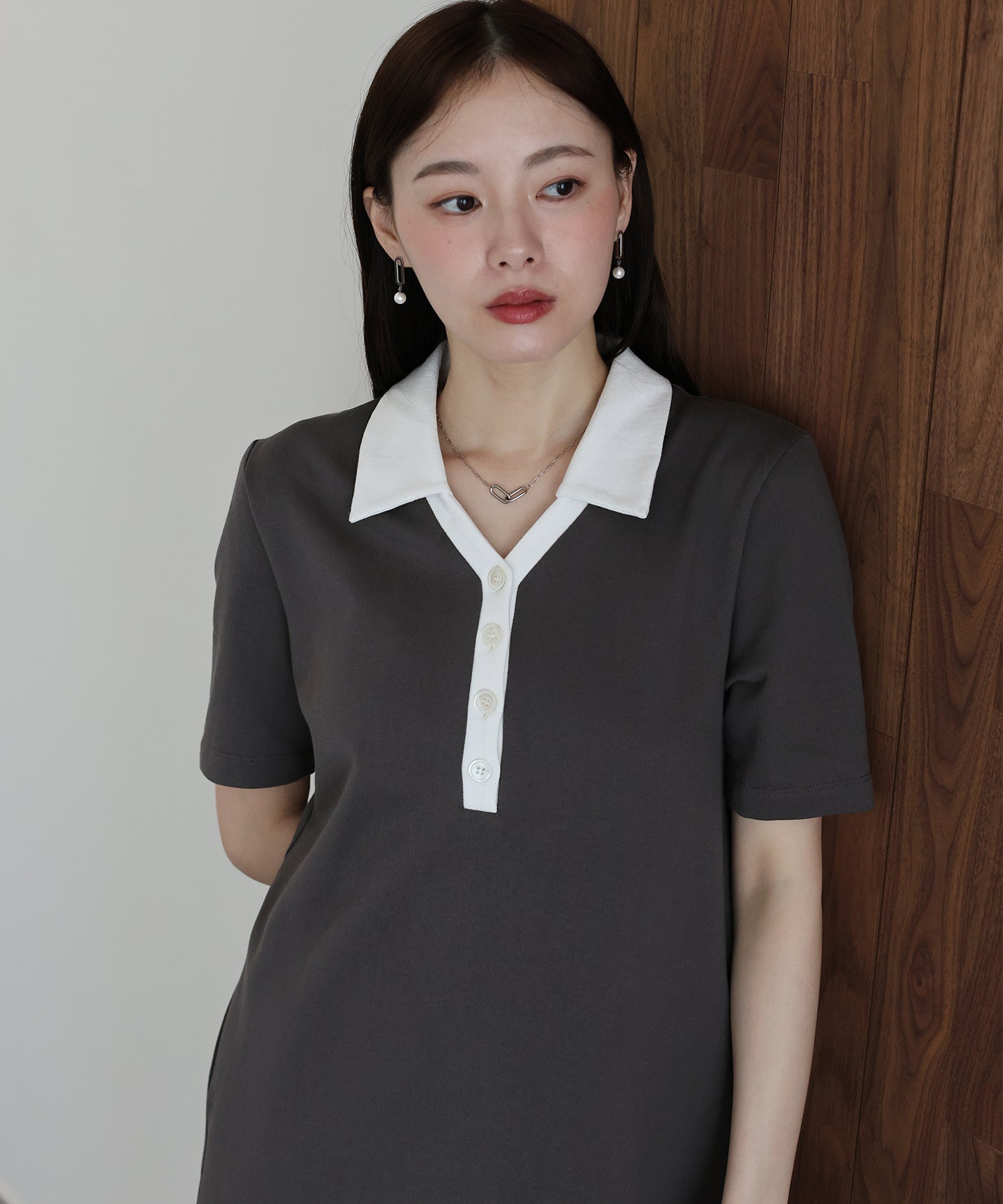 【早割5％OFF】スキッパー襟ワンピース