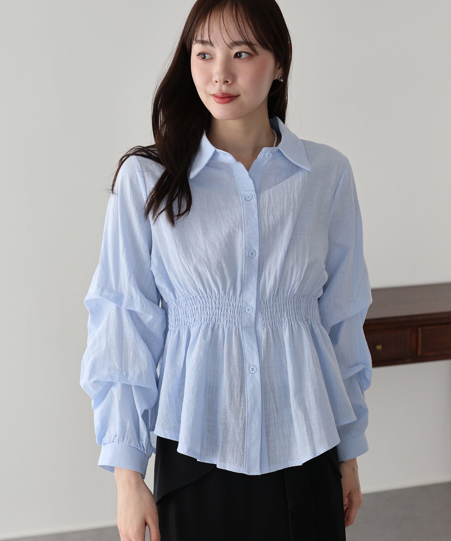 【早割5％OFF】ギャザーペプラムブラウス【ネコポス】