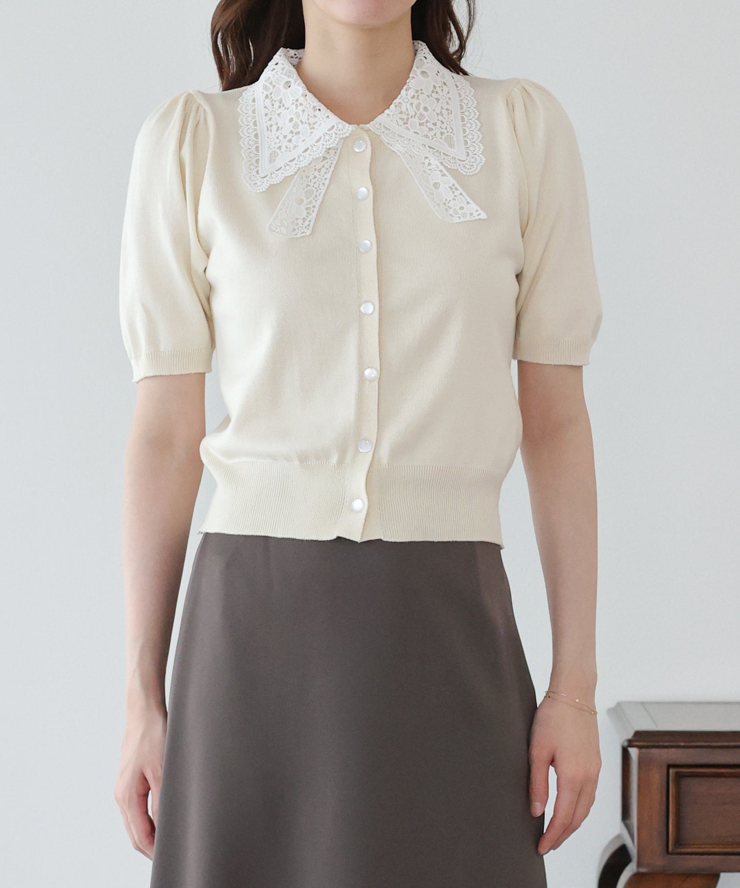 【早割5％OFF】レースリボンカラーカーディガン