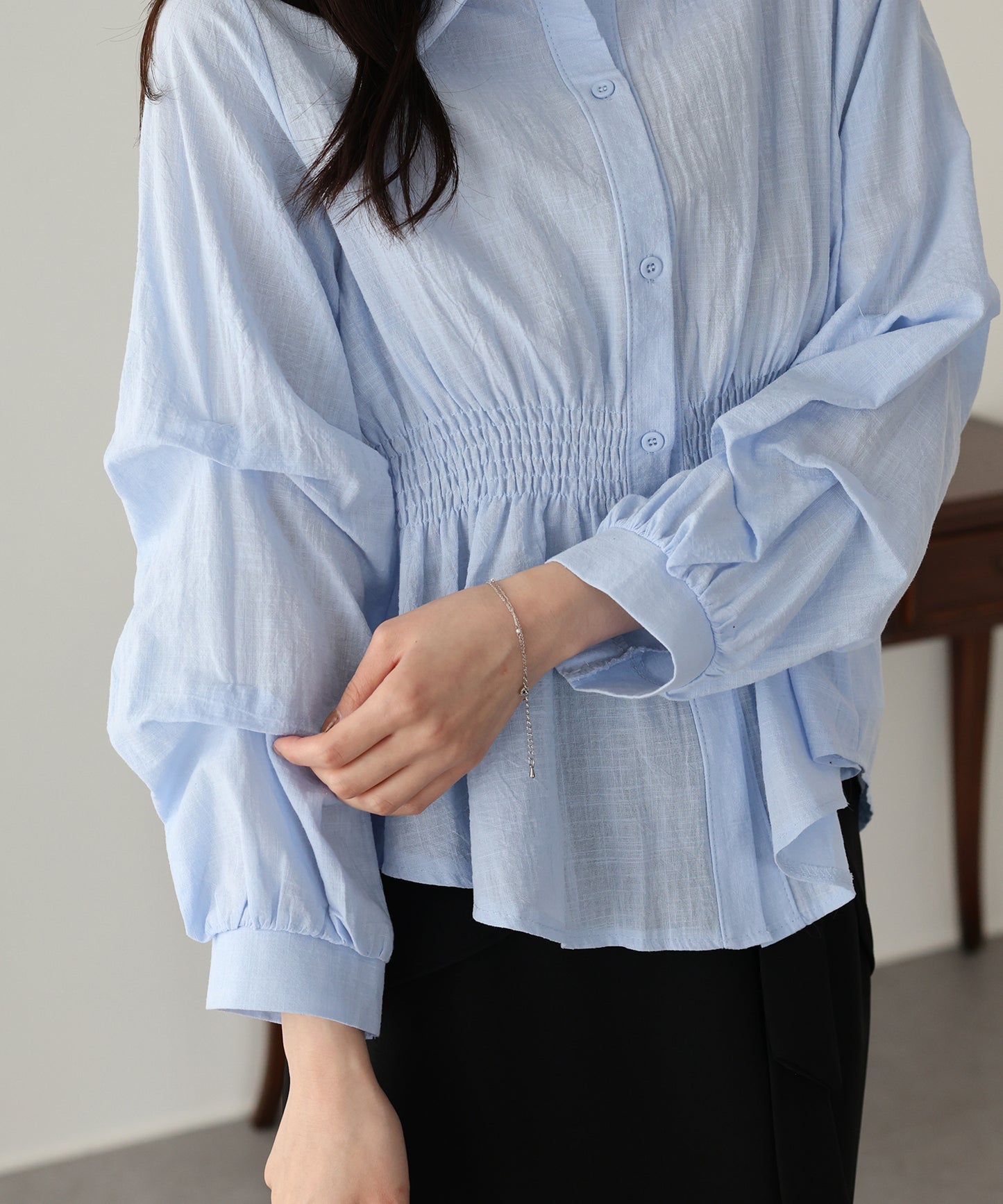 【早割5％OFF】ギャザーペプラムブラウス【ネコポス】