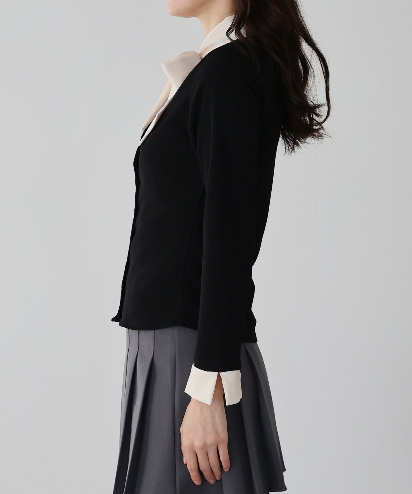 【早割5％OFF】ボウタイシャツドッキングカーディガン