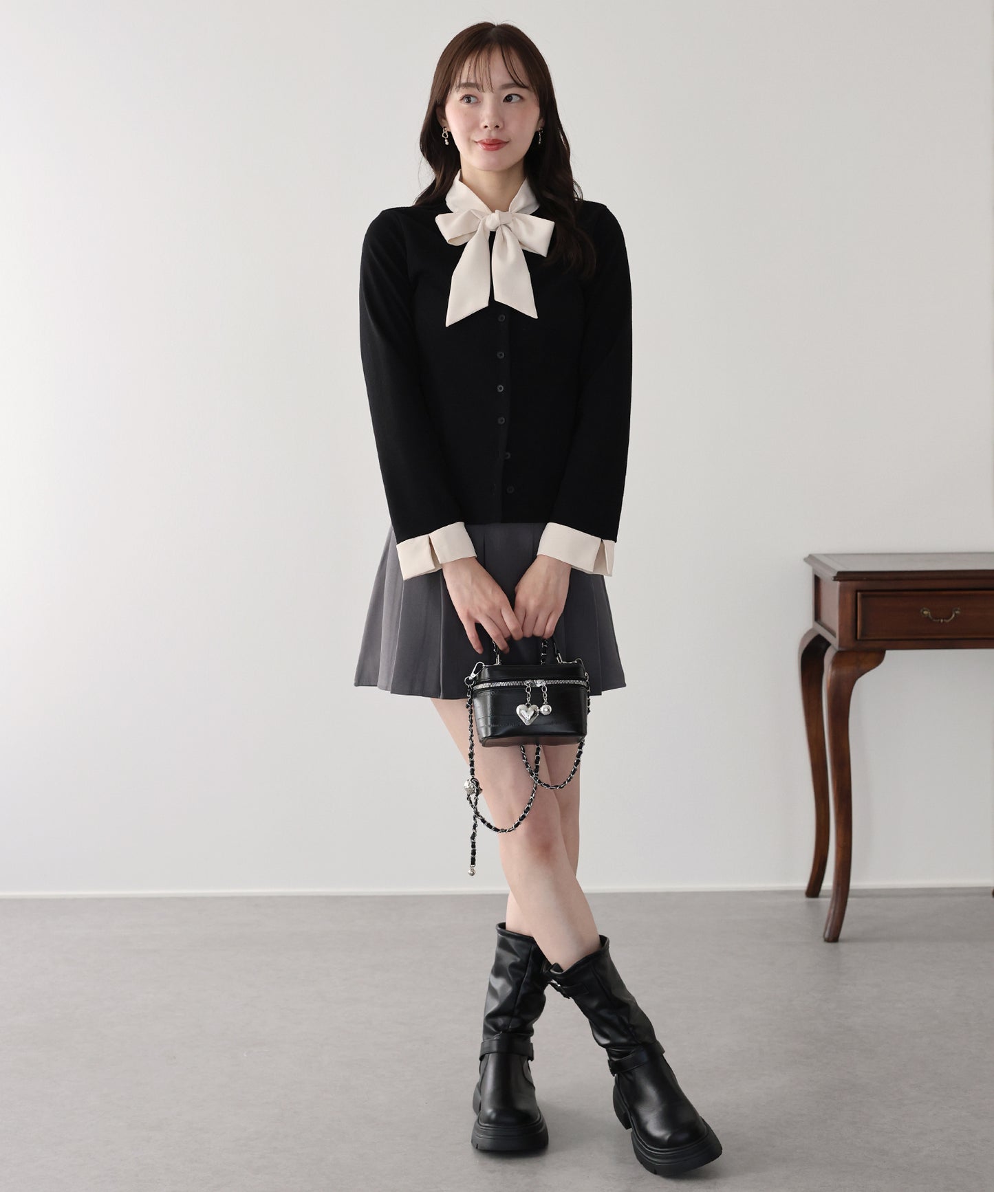 【早割5％OFF】ボウタイシャツドッキングカーディガン