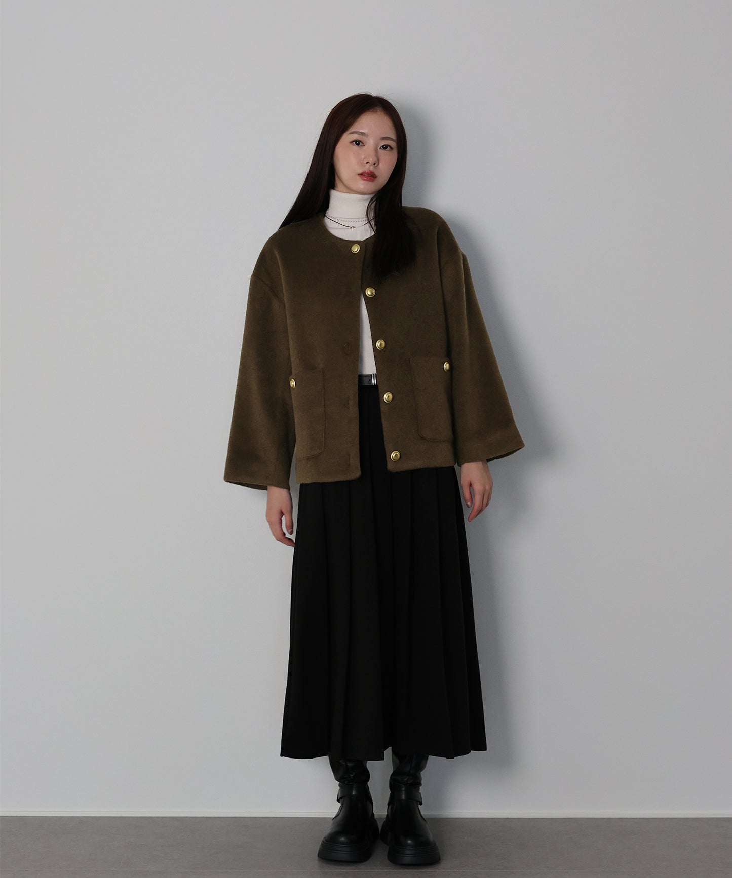 金ボタンウールシャギーコート[J by blue]