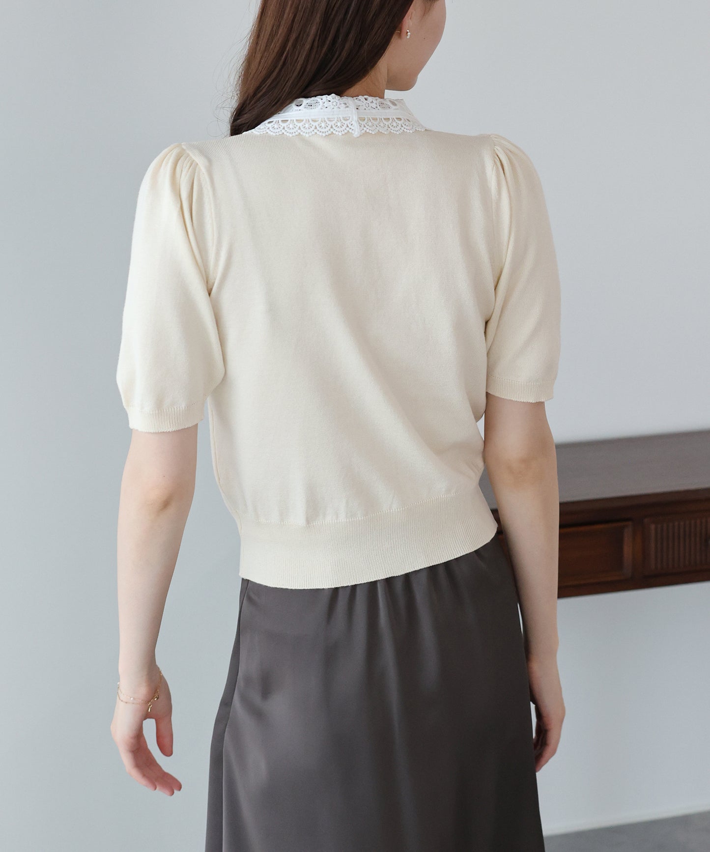 【早割5％OFF】レースリボンカラーカーディガン