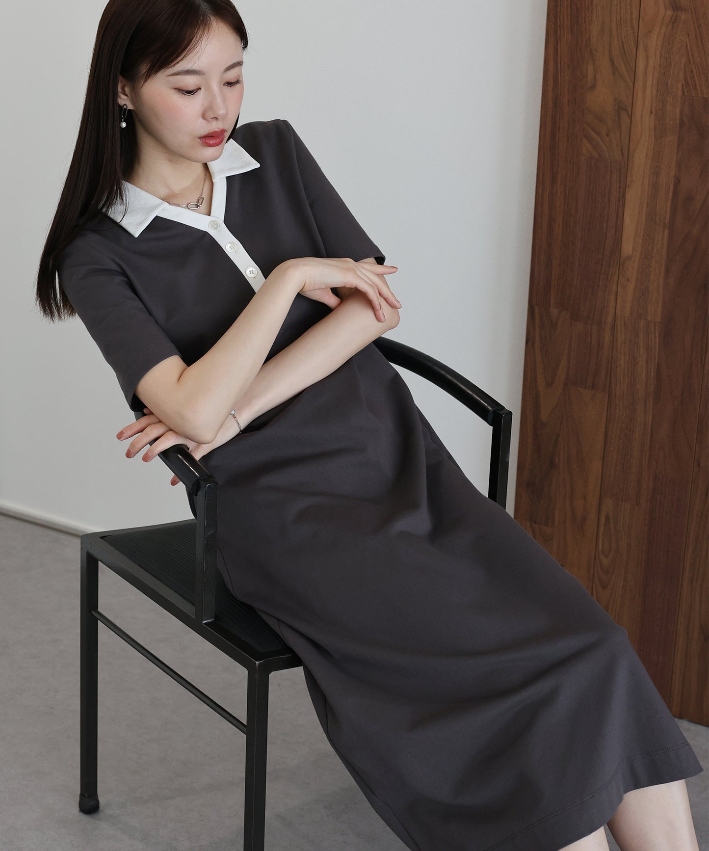 【早割5％OFF】スキッパー襟ワンピース