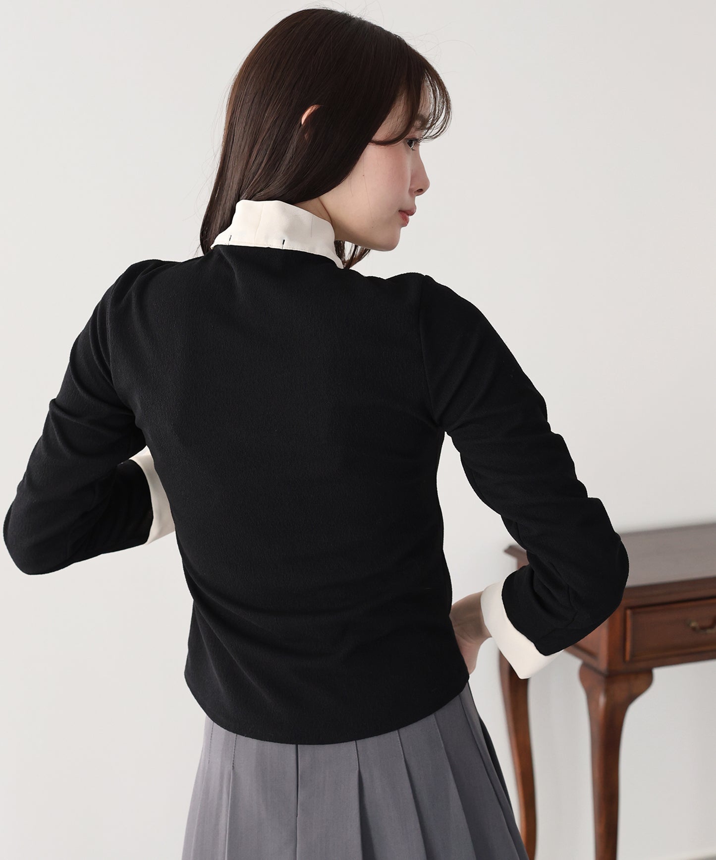 【早割5％OFF】ボウタイシャツドッキングカーディガン