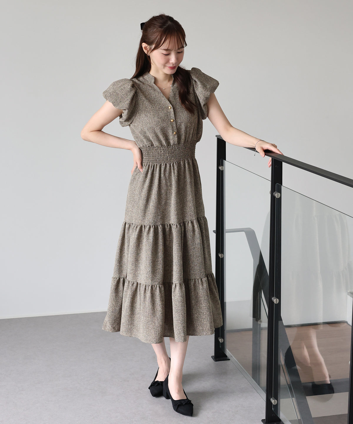 【早割5％OFF】バルーンスリーブツイードワンピース