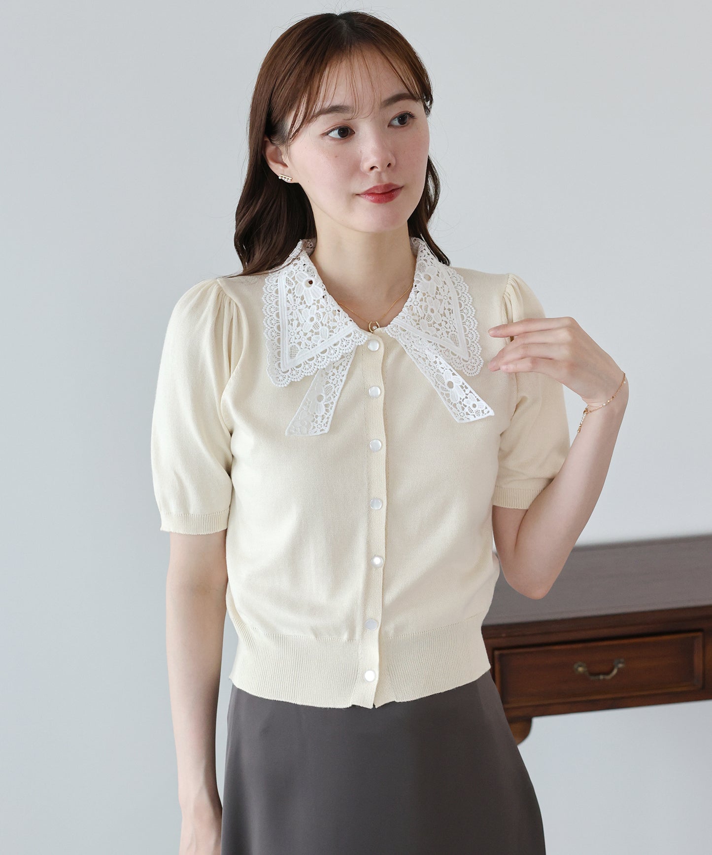 【早割5％OFF】レースリボンカラーカーディガン