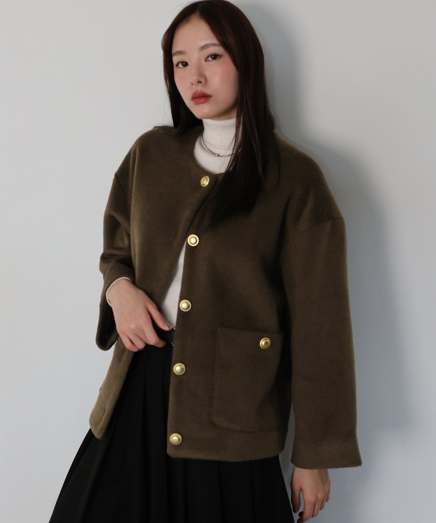 金ボタンウールシャギーコート[J by blue]
