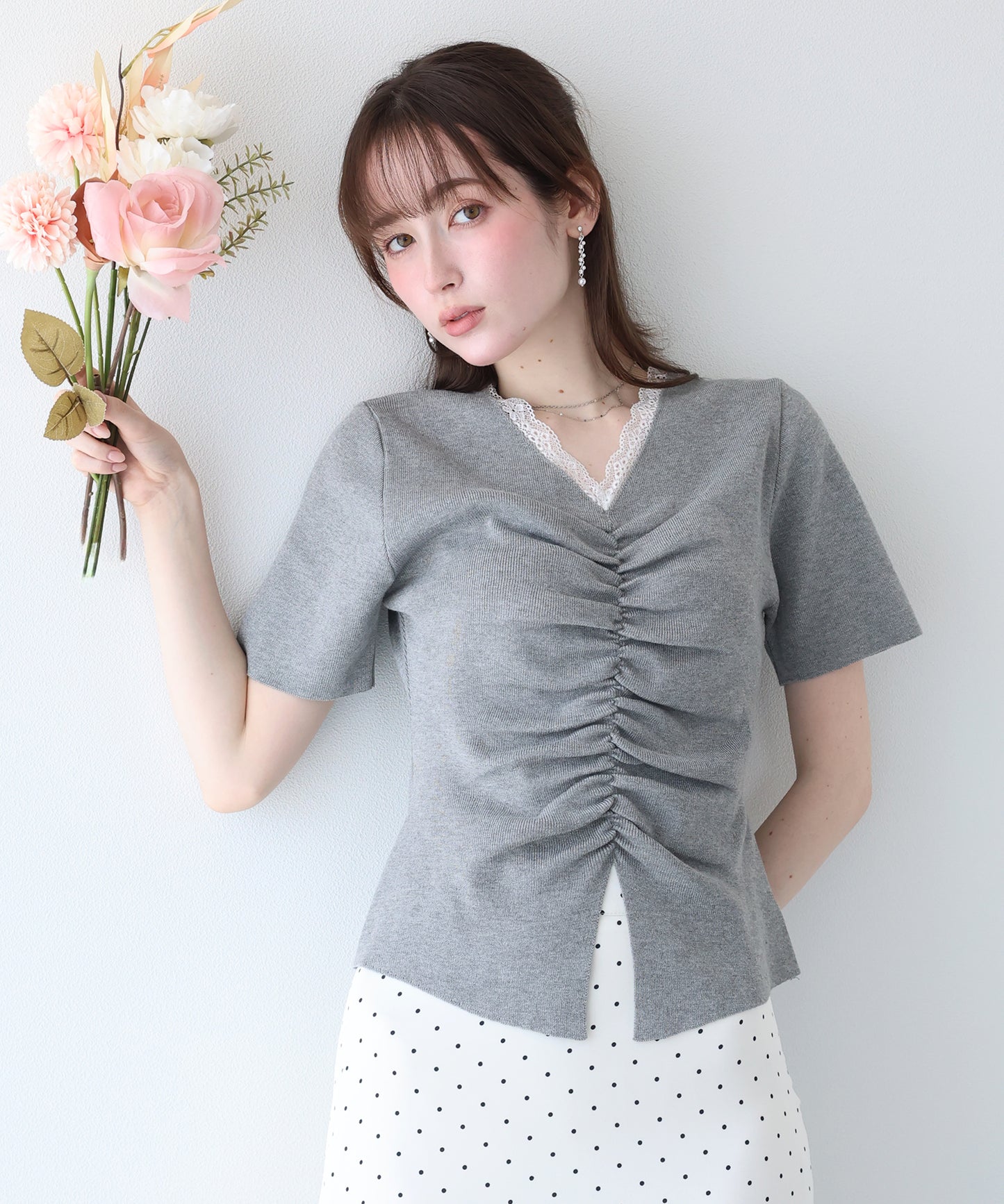 フロントシャーリングニット【メール便】