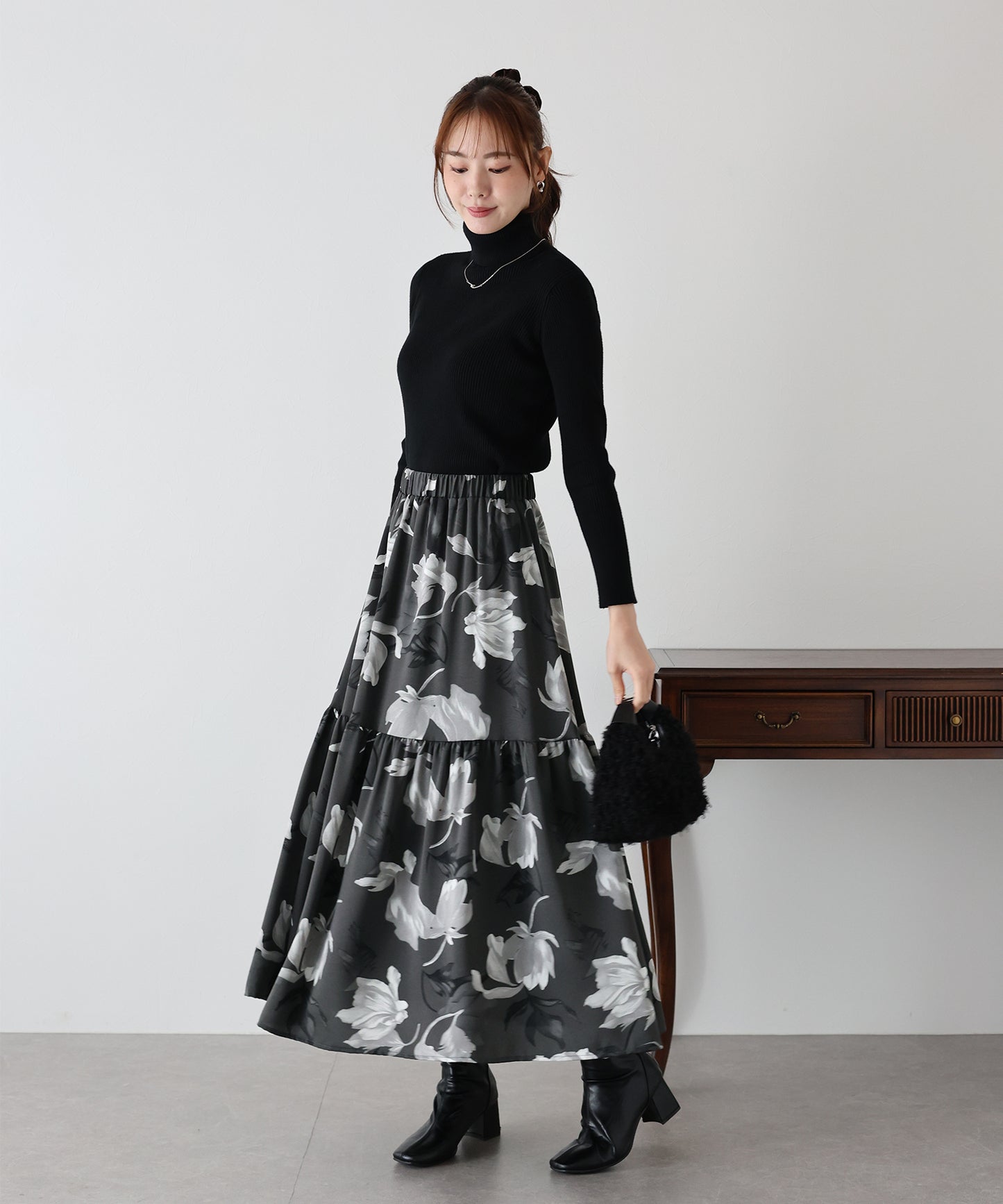 【早割5％OFF】フラワーティアードスカート