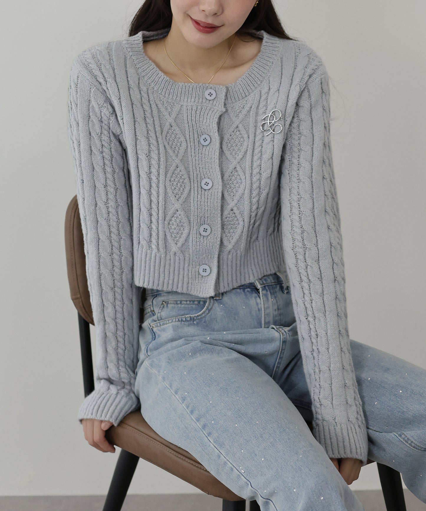 【SALE】クロップドケーブルカーディガン