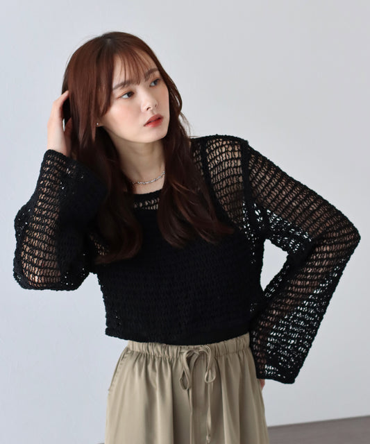 【SALE】ショート丈クロシェレースニット