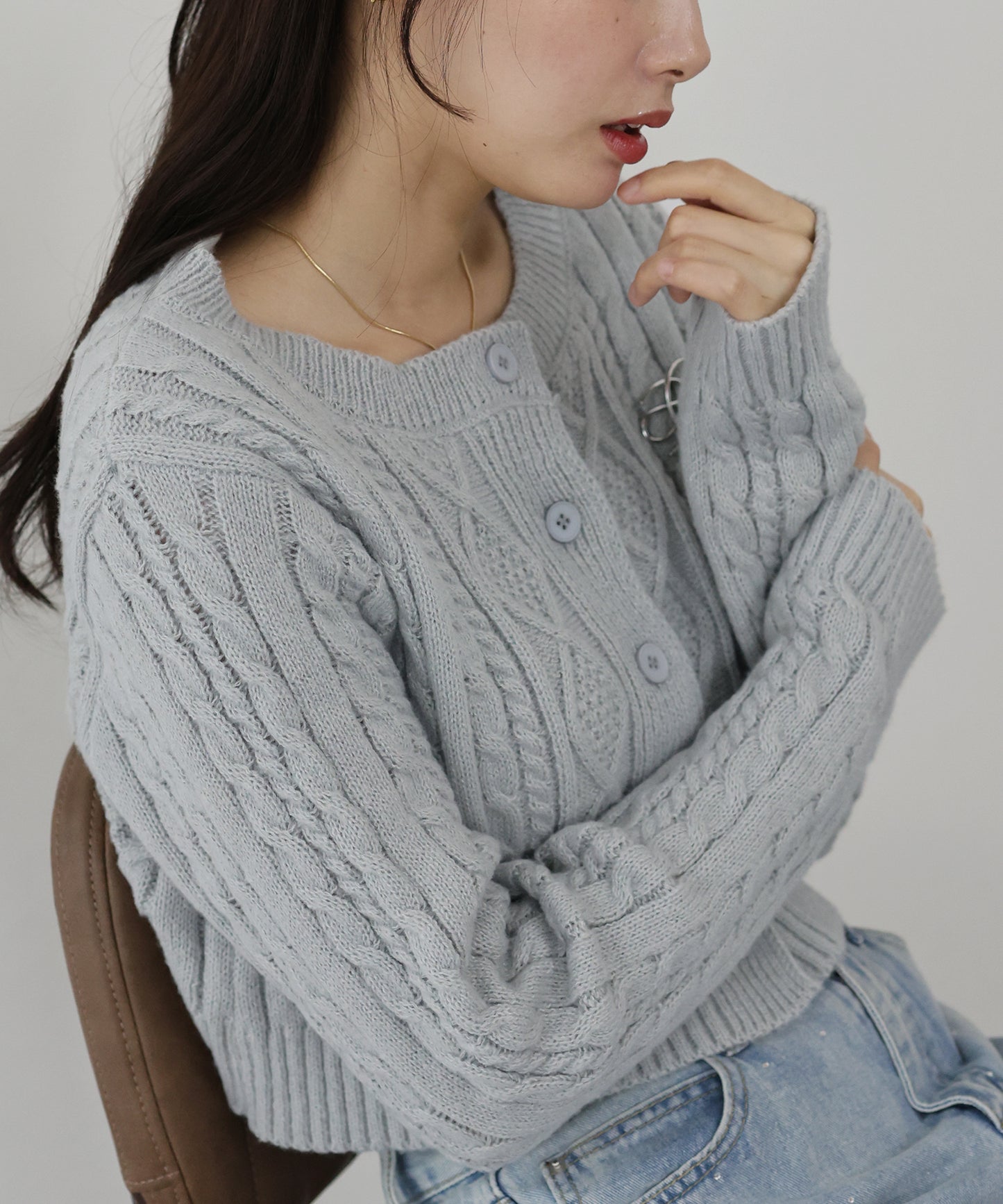 【SALE】クロップドケーブルカーディガン