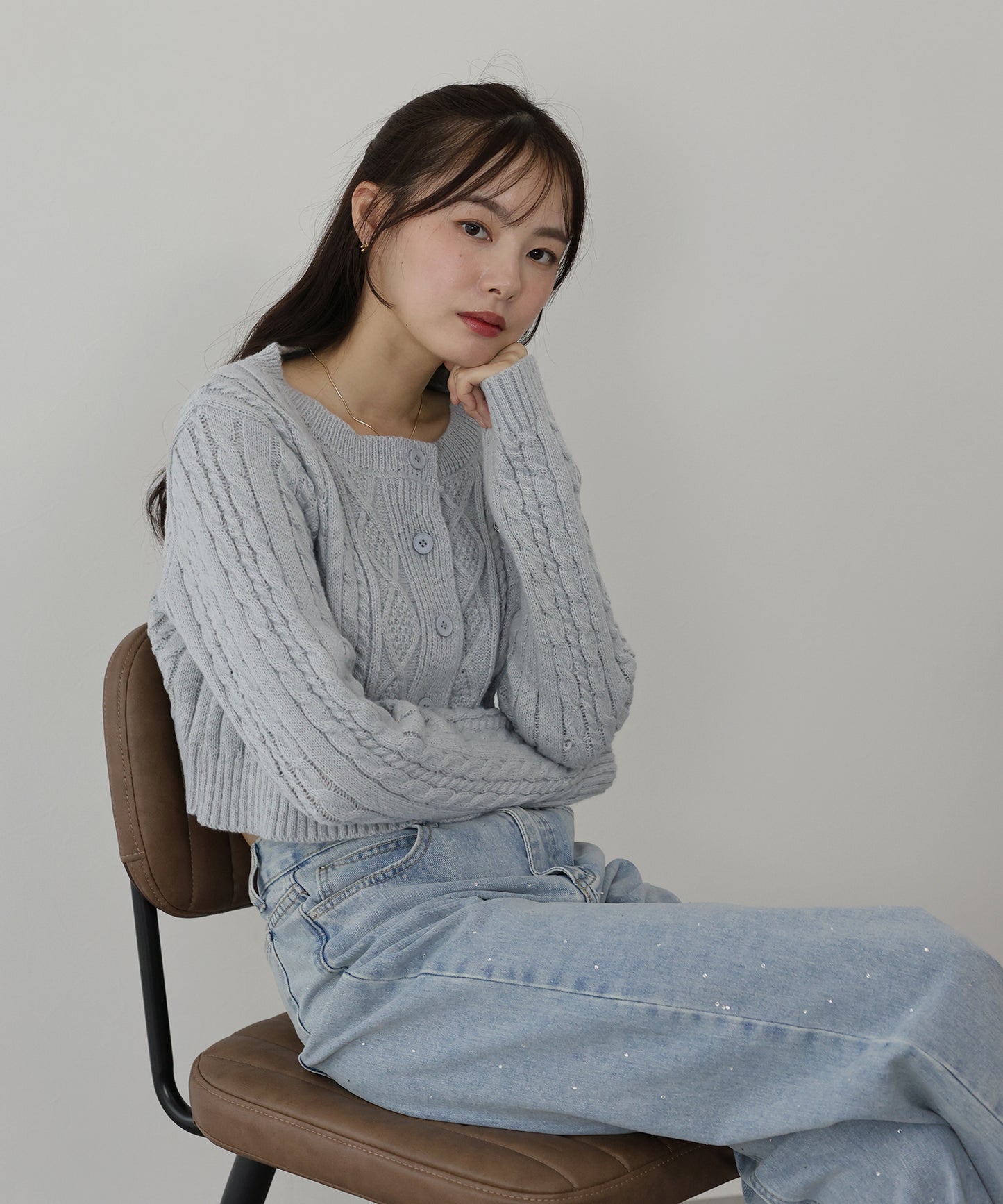 【SALE】クロップドケーブルカーディガン