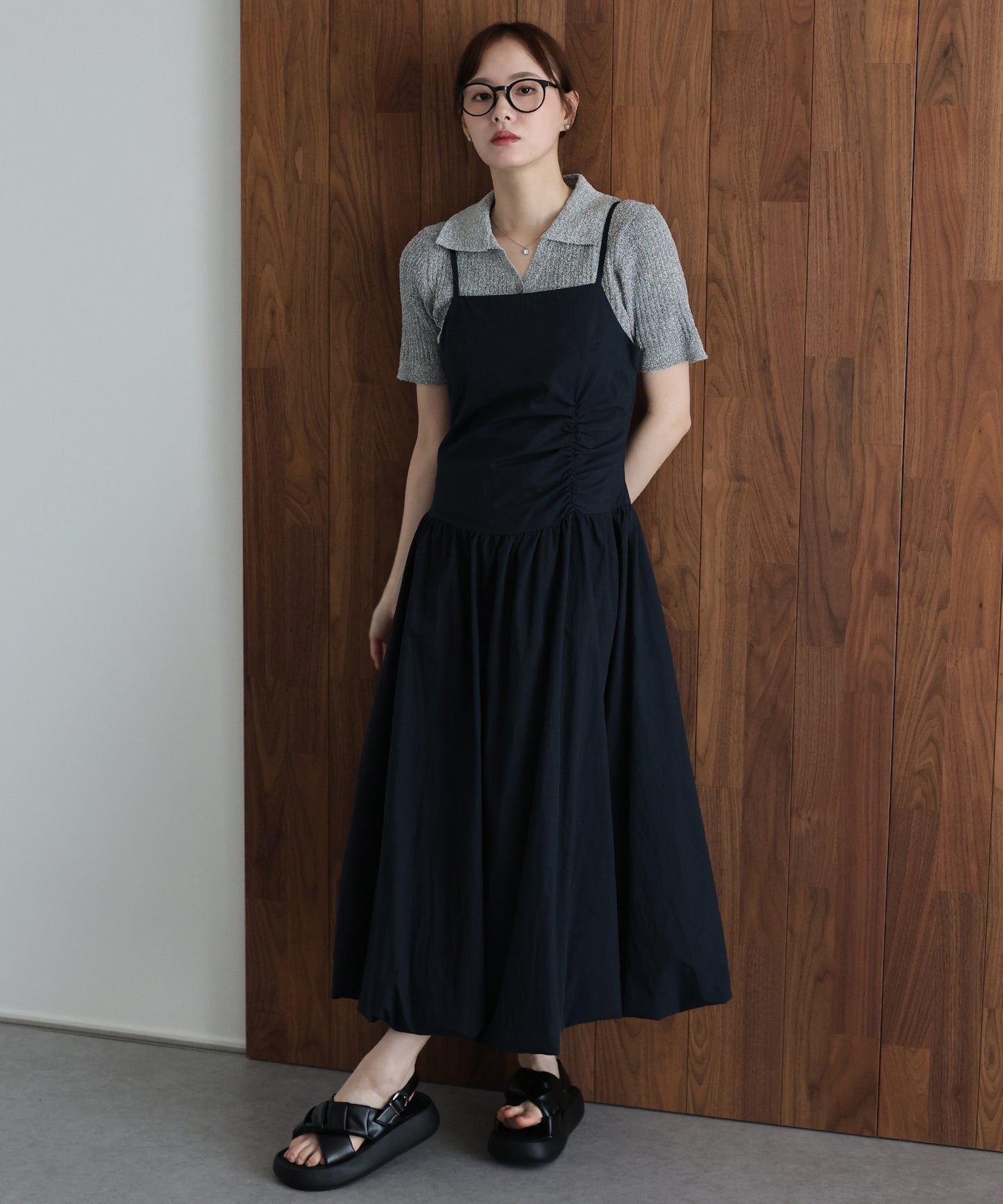 【早割5％OFF】サイドギャザーバルーンキャミワンピース