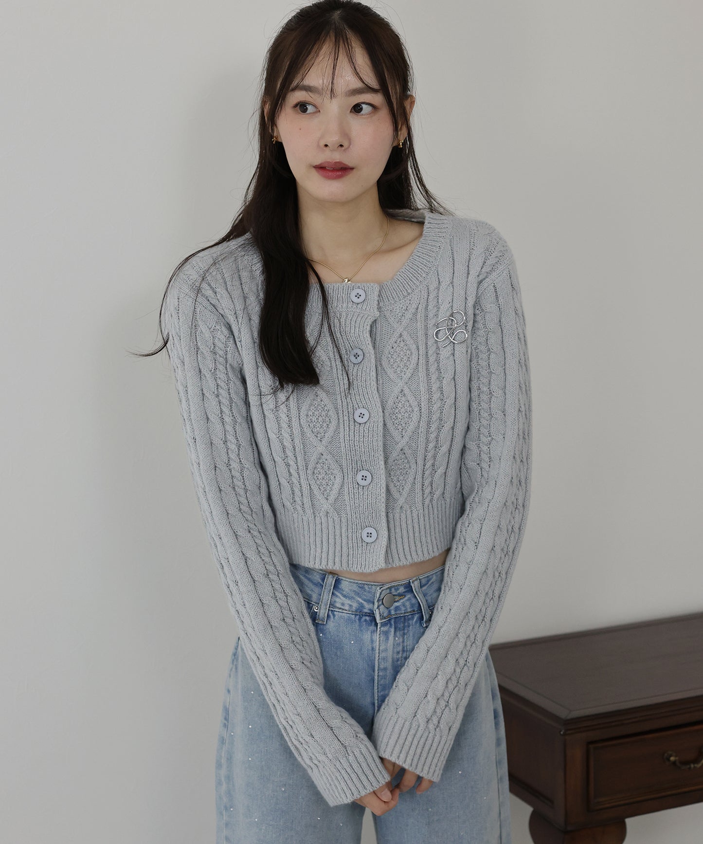 【SALE】クロップドケーブルカーディガン