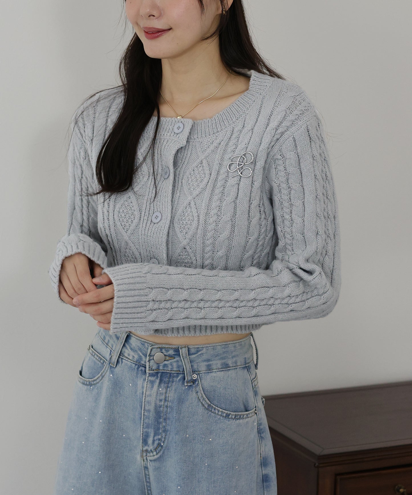 【SALE】クロップドケーブルカーディガン