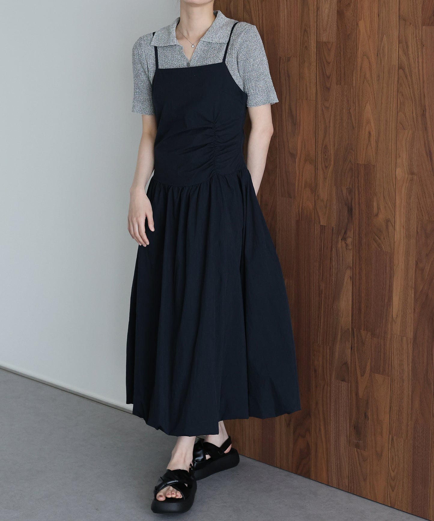 【早割5％OFF】サイドギャザーバルーンキャミワンピース