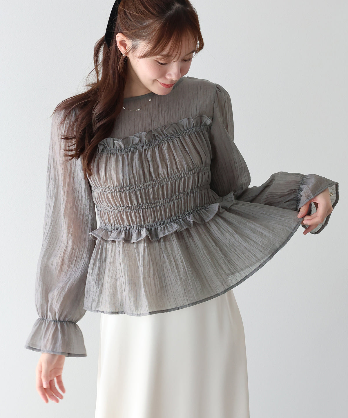 【早割5％OFF】シアーペプラムブラウス【メール便】