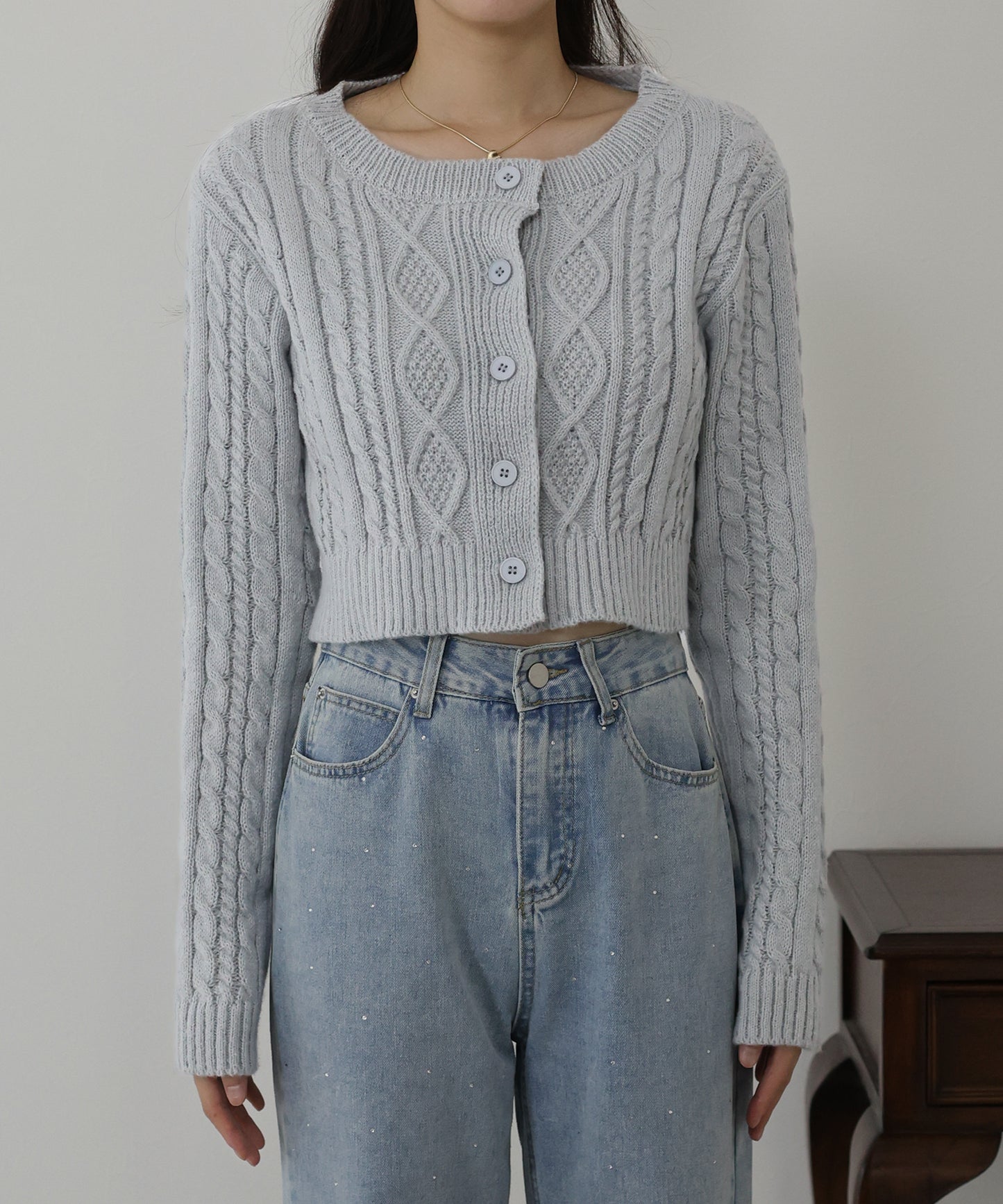 【SALE】クロップドケーブルカーディガン
