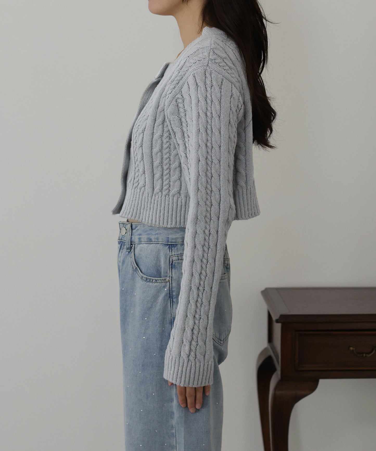 【SALE】クロップドケーブルカーディガン
