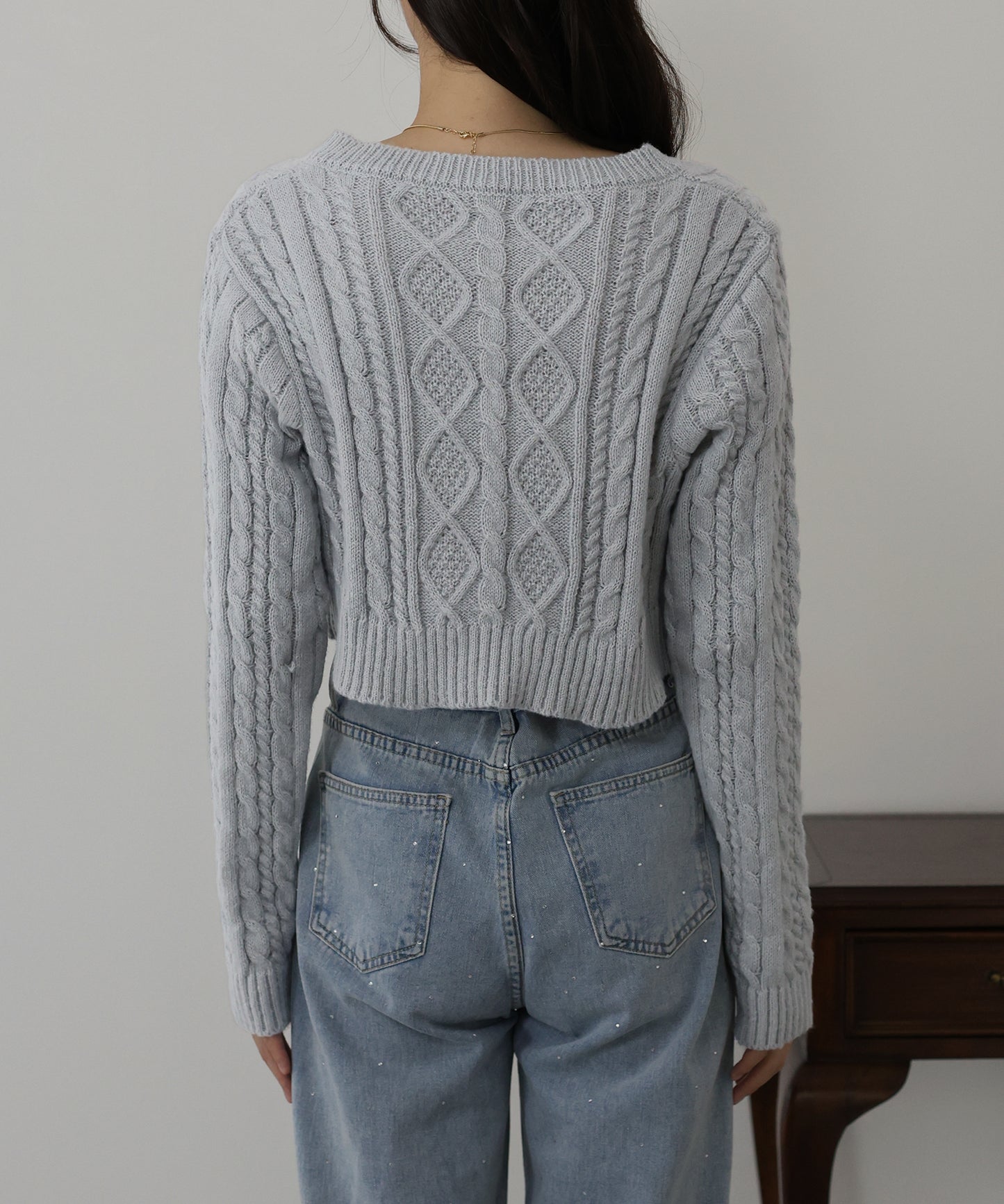 【SALE】クロップドケーブルカーディガン