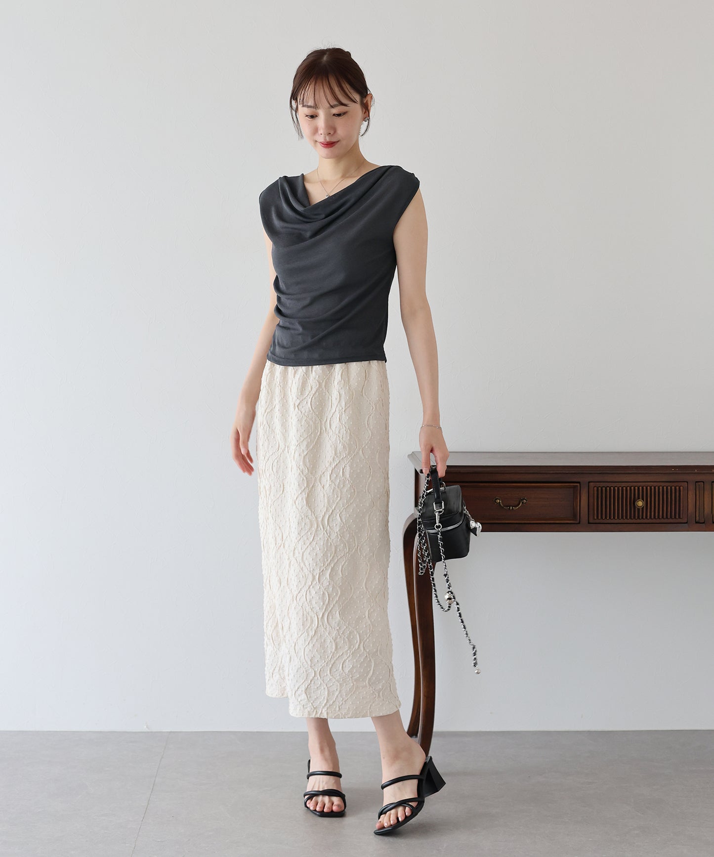 【TIME SALE】ドレープネックフレンチシアーTシャツ【ネコポス】