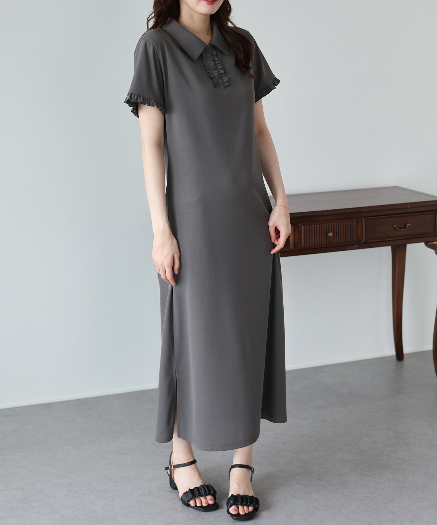 【早割5％OFF】フロントフリルポロワンピース