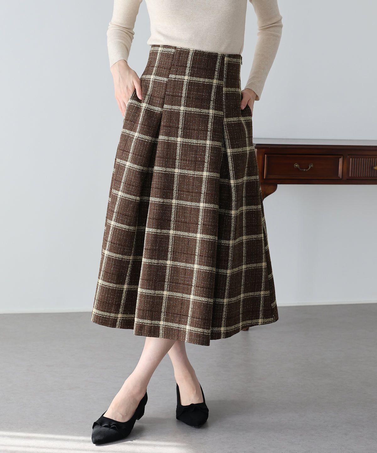 【早割5％OFF】ツイードチェックパネルスカート