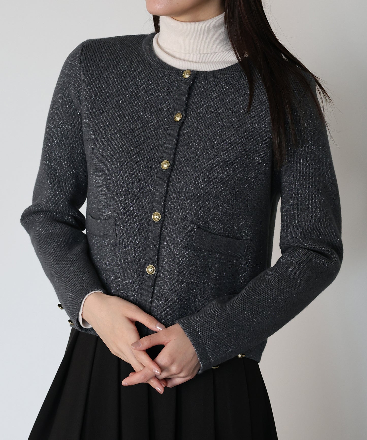 【早割5％OFF】ゴールドボタンラメニットジャケット