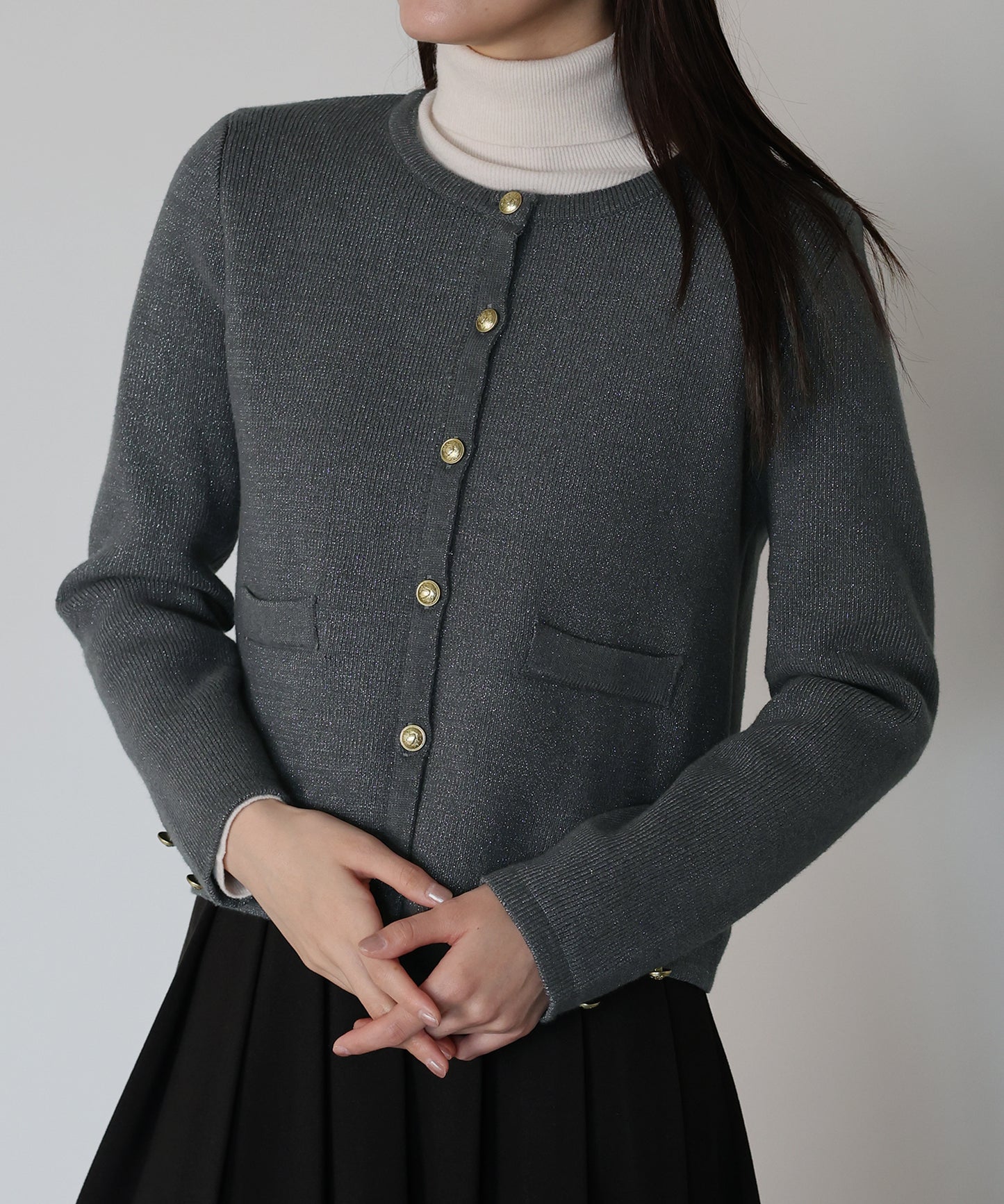ゴールドボタンラメニットジャケット