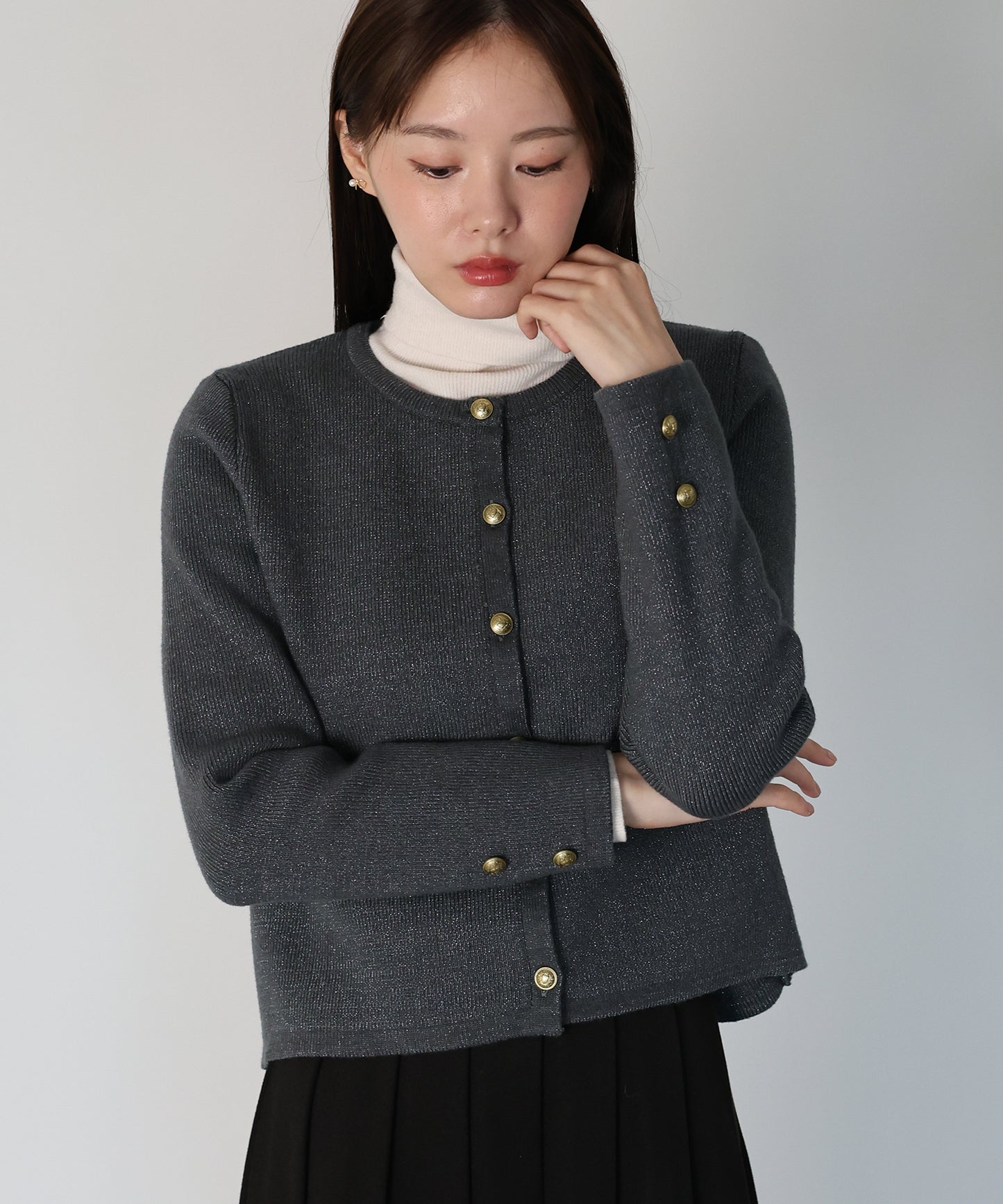 【早割5％OFF】ゴールドボタンラメニットジャケット