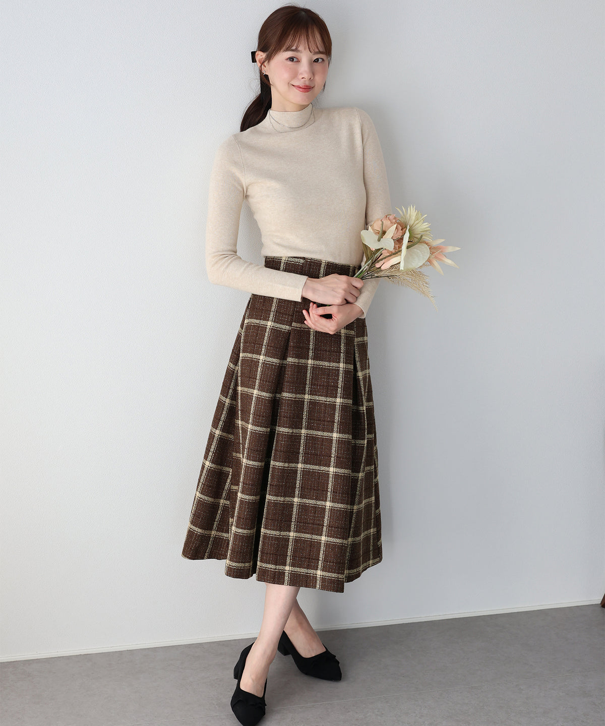 【早割5％OFF】ツイードチェックパネルスカート