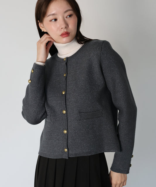 【早割5％OFF】ゴールドボタンラメニットジャケット