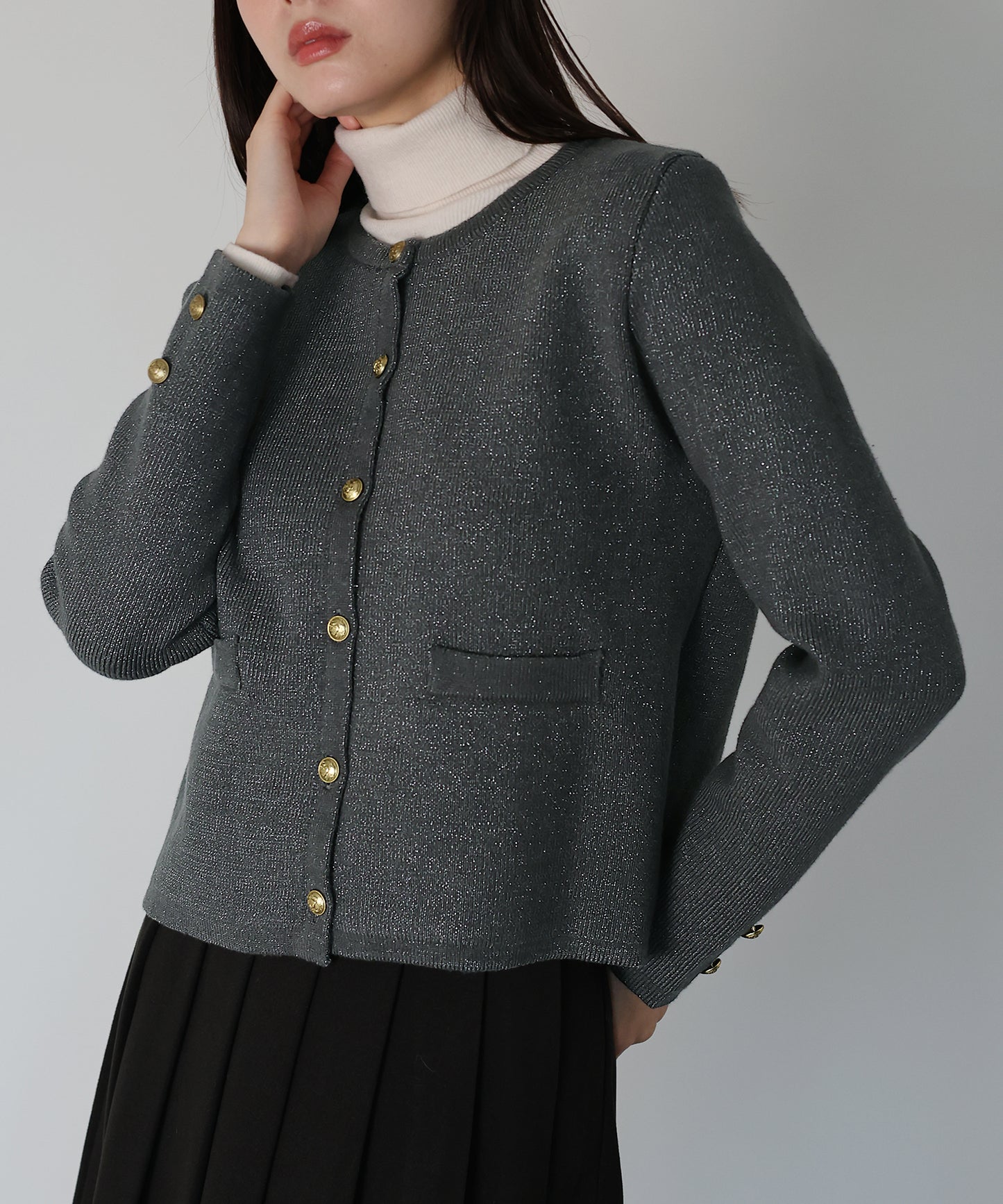 ゴールドボタンラメニットジャケット