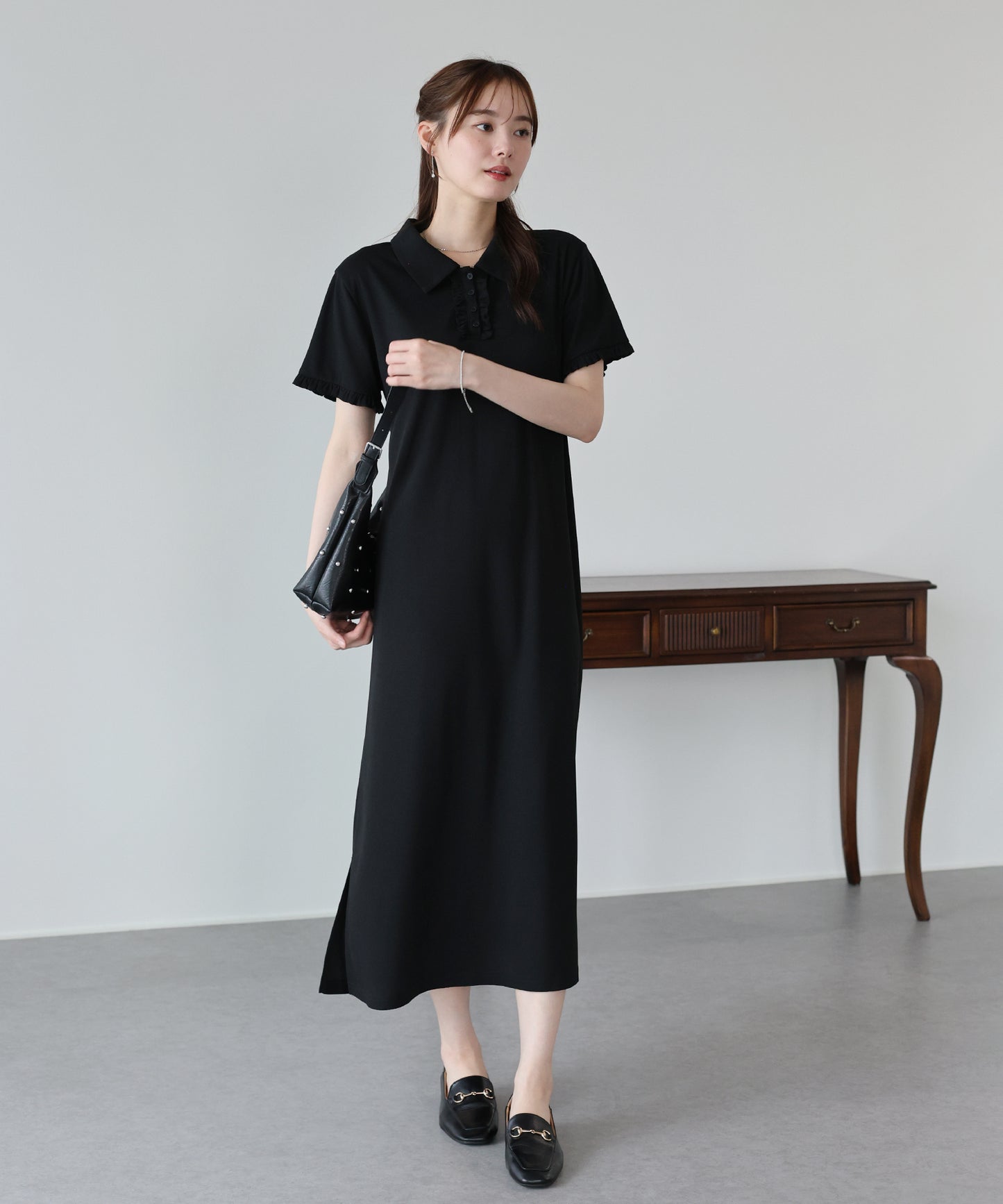 【早割5％OFF】フロントフリルポロワンピース
