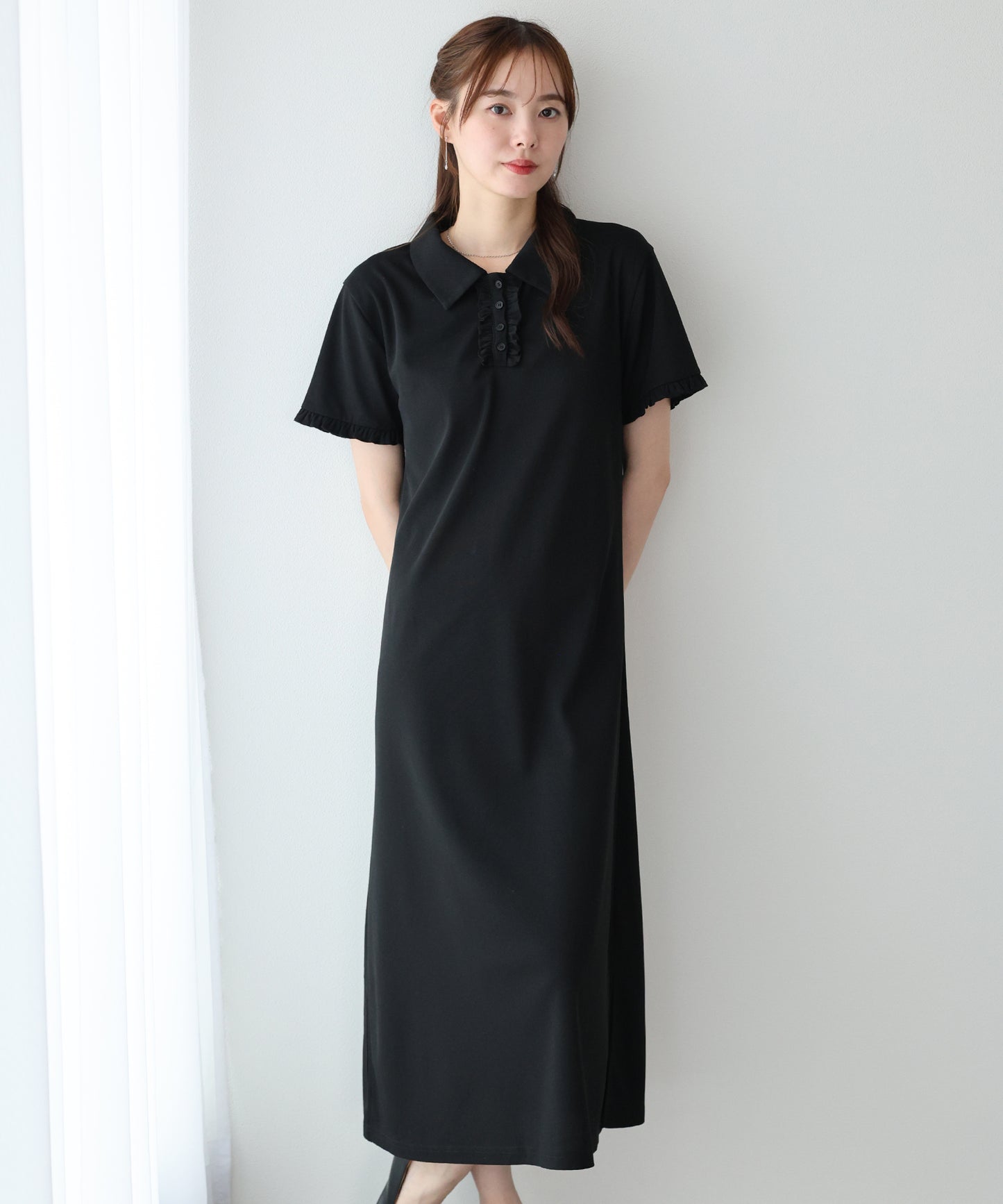 【早割5％OFF】フロントフリルポロワンピース