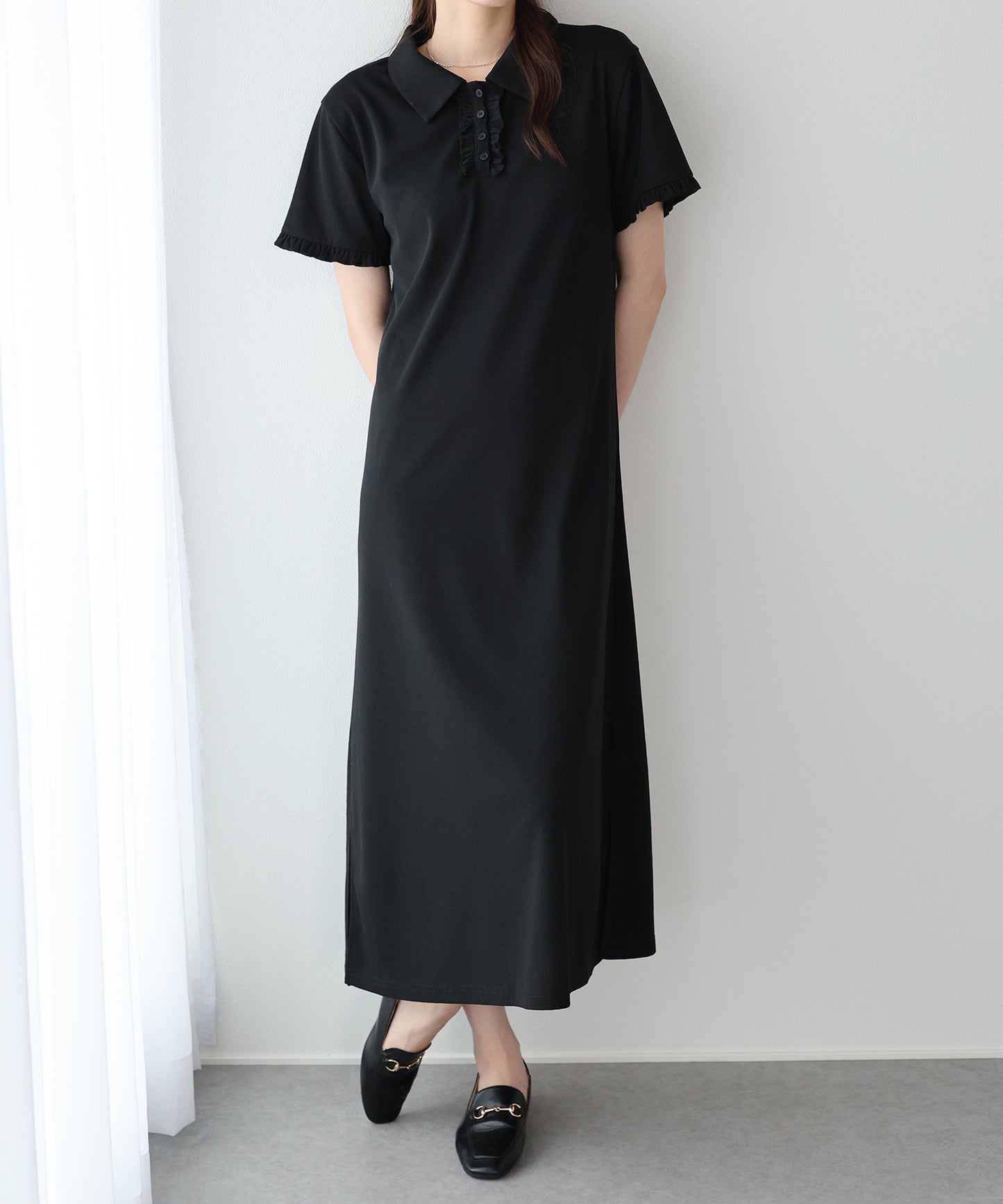 【早割5％OFF】フロントフリルポロワンピース
