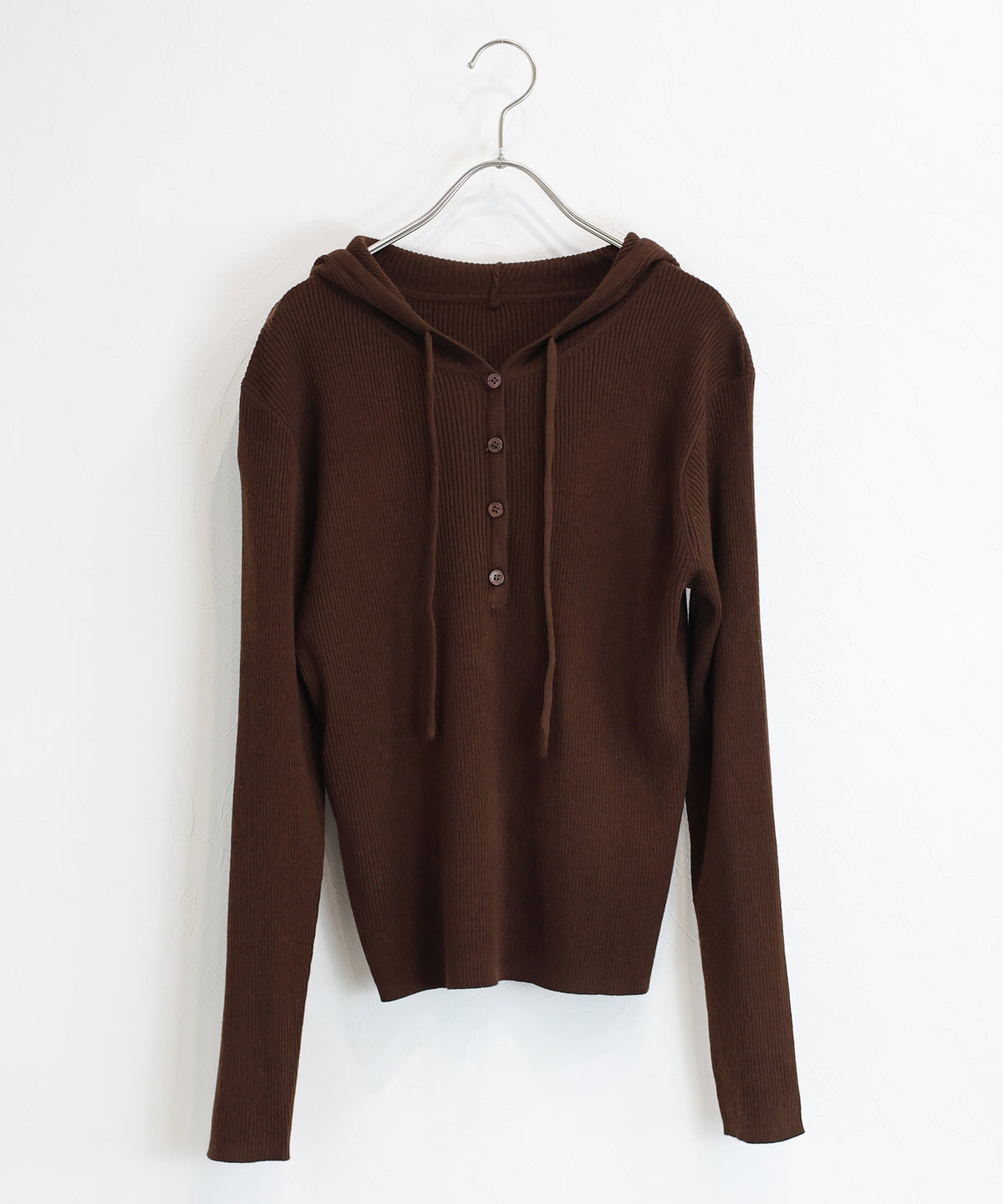 【早割5％OFF】ウール混ヘンリーネックリブニットフーディー