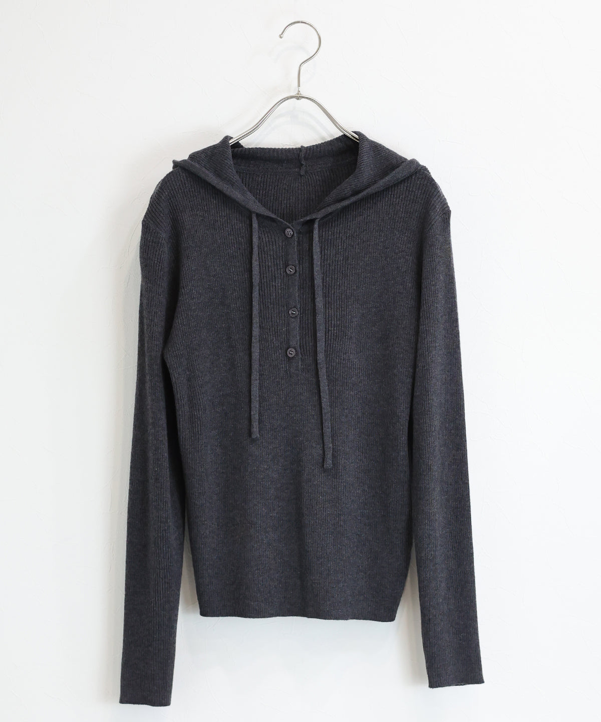 【早割5％OFF】ウール混ヘンリーネックリブニットフーディー