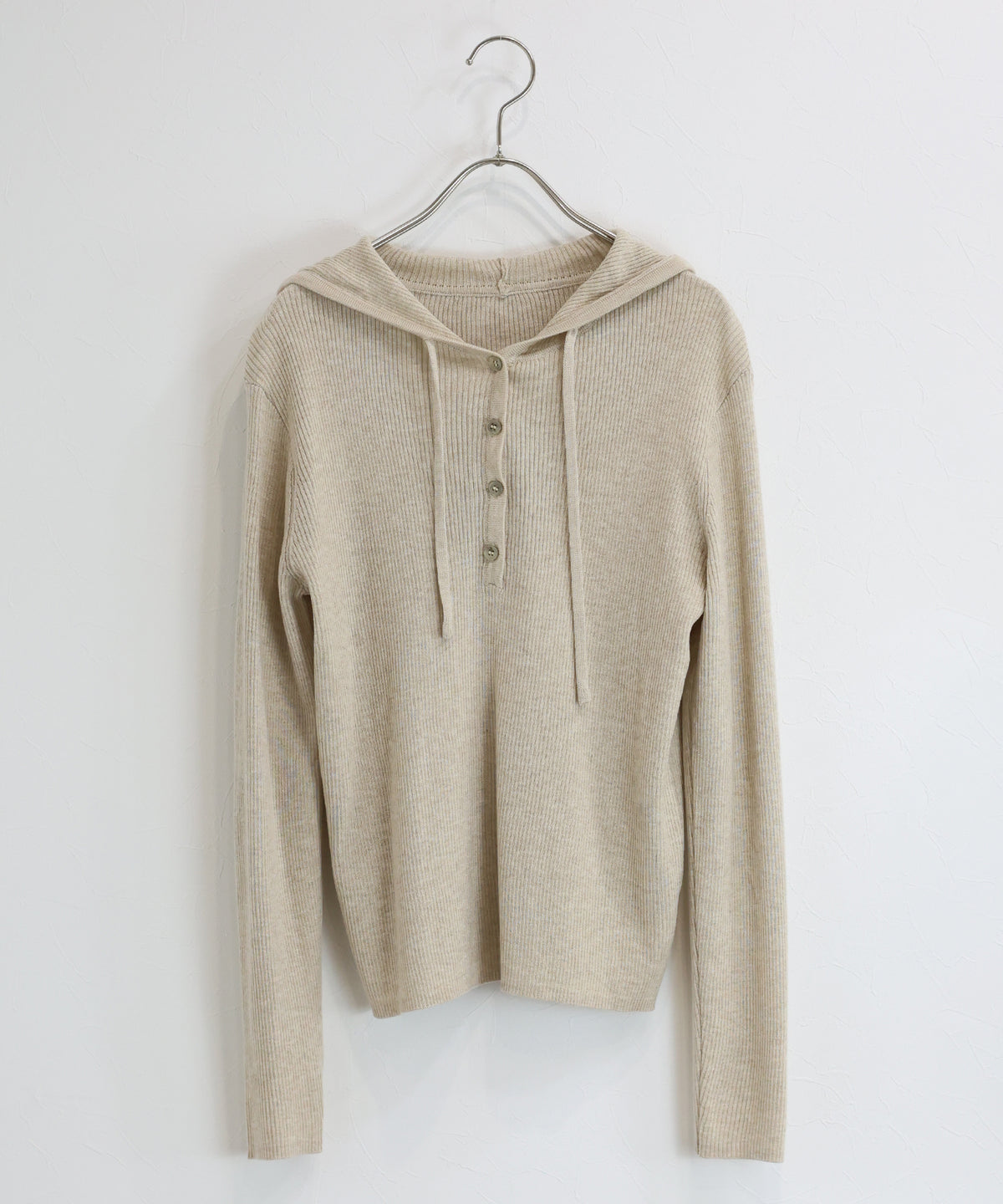 【早割5％OFF】ウール混ヘンリーネックリブニットフーディー
