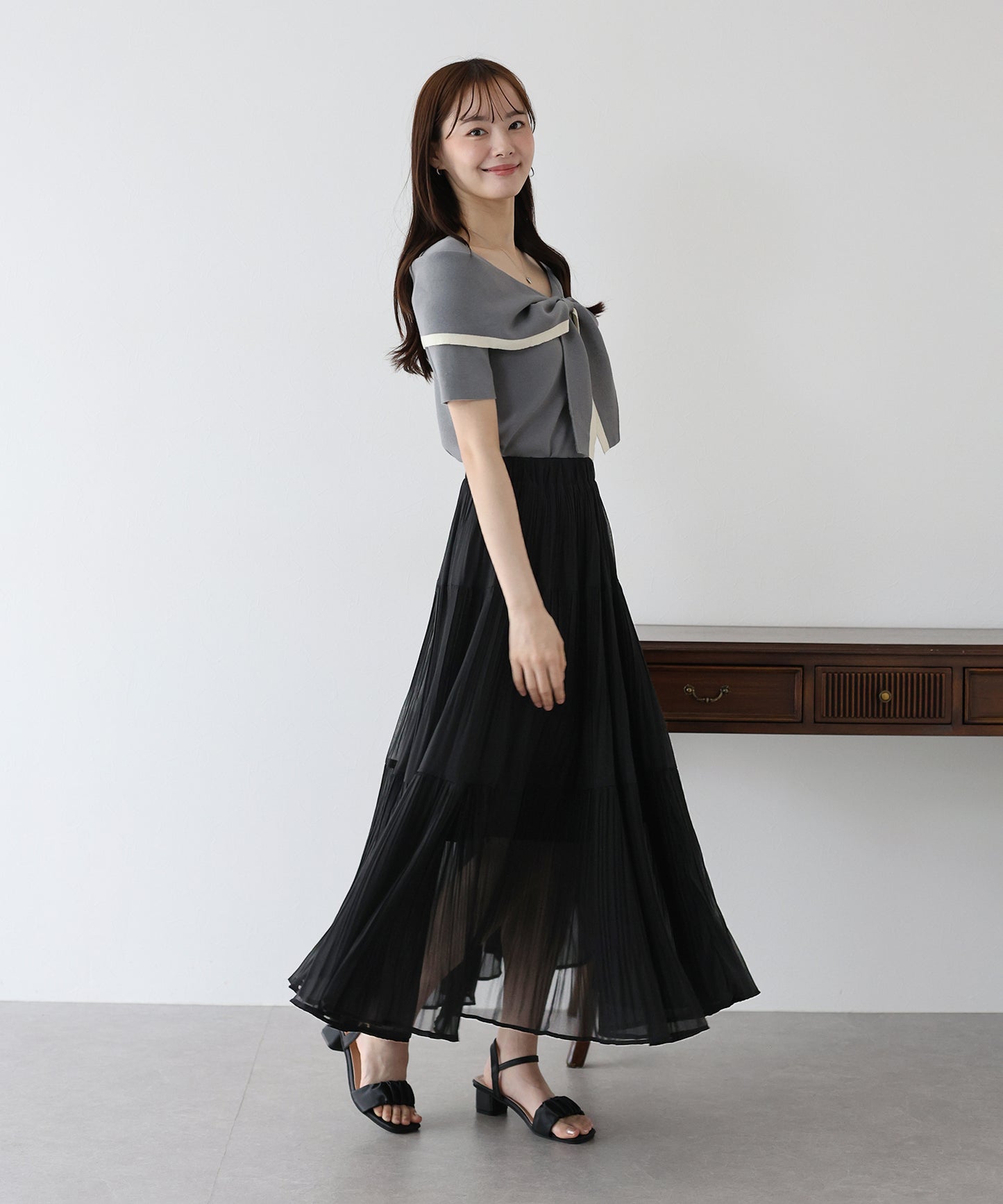 【新商品限定5％OFF（木）】シフォンプリーツスカート