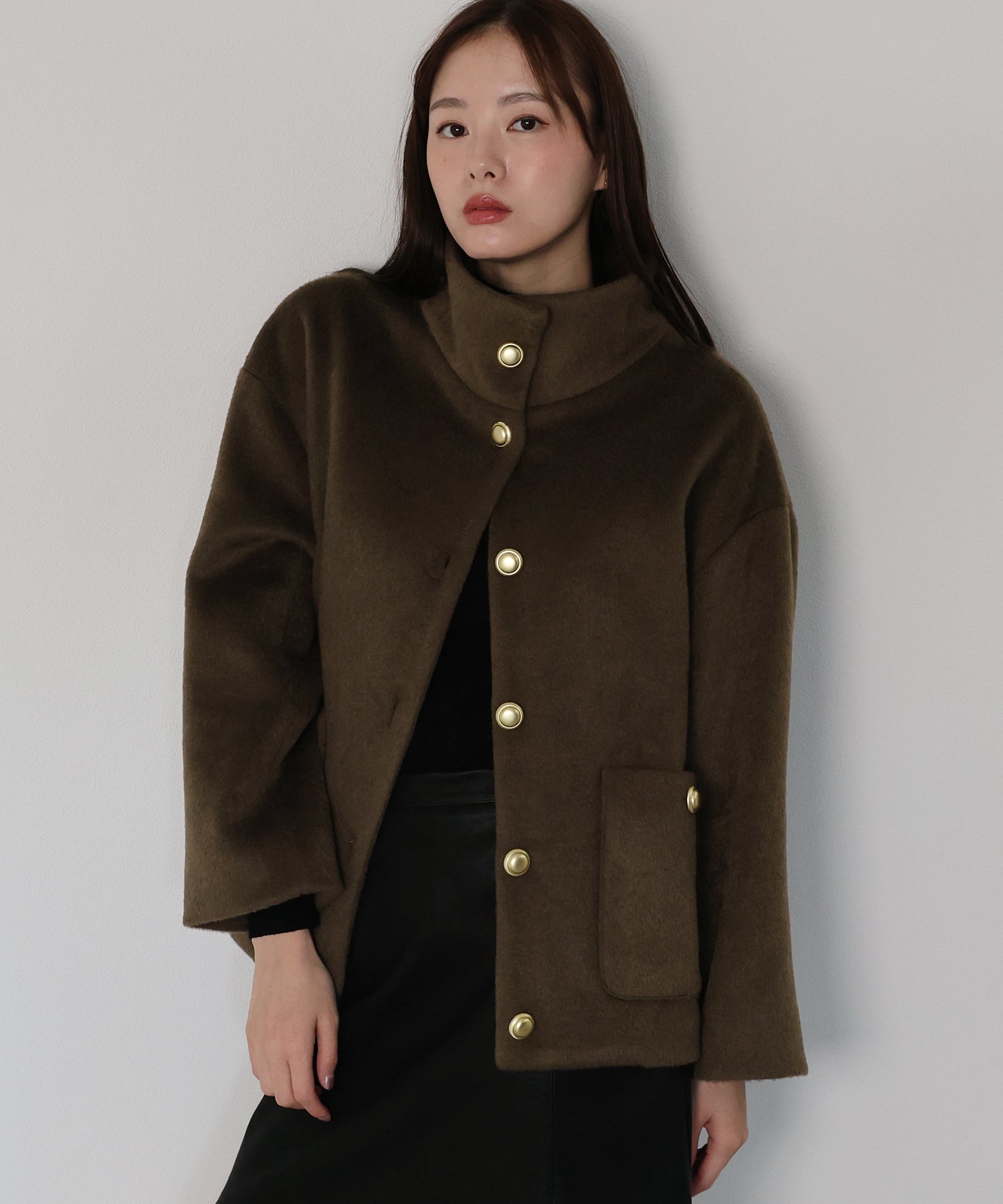 ゴールドボタンスタンドウールシャギーコート – BLUE ONLINE