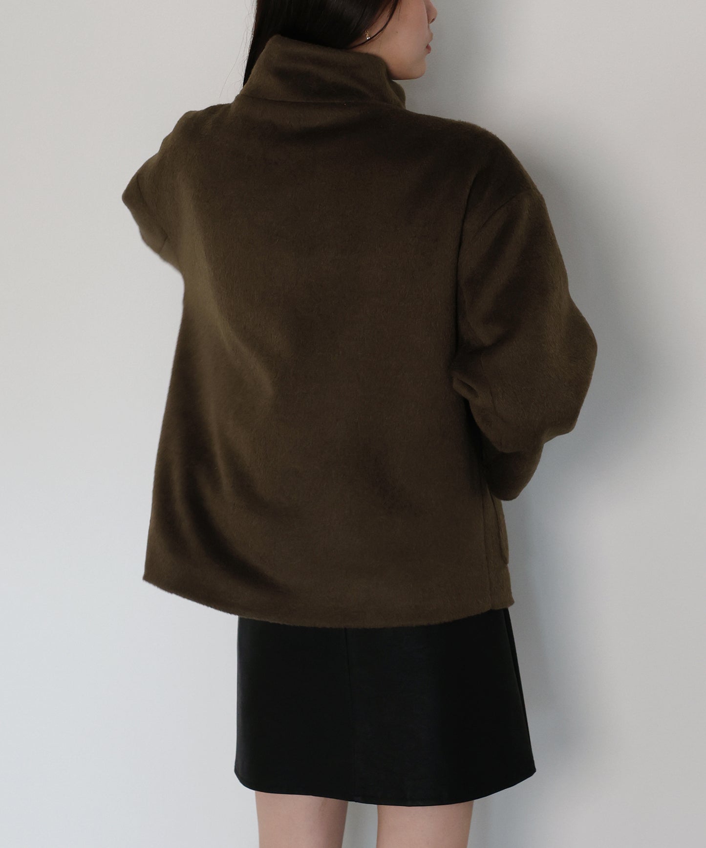 ゴールドボタンスタンドウールシャギーコート