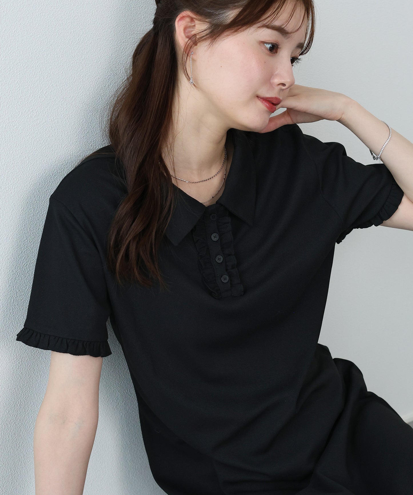 【早割5％OFF】フロントフリルポロワンピース
