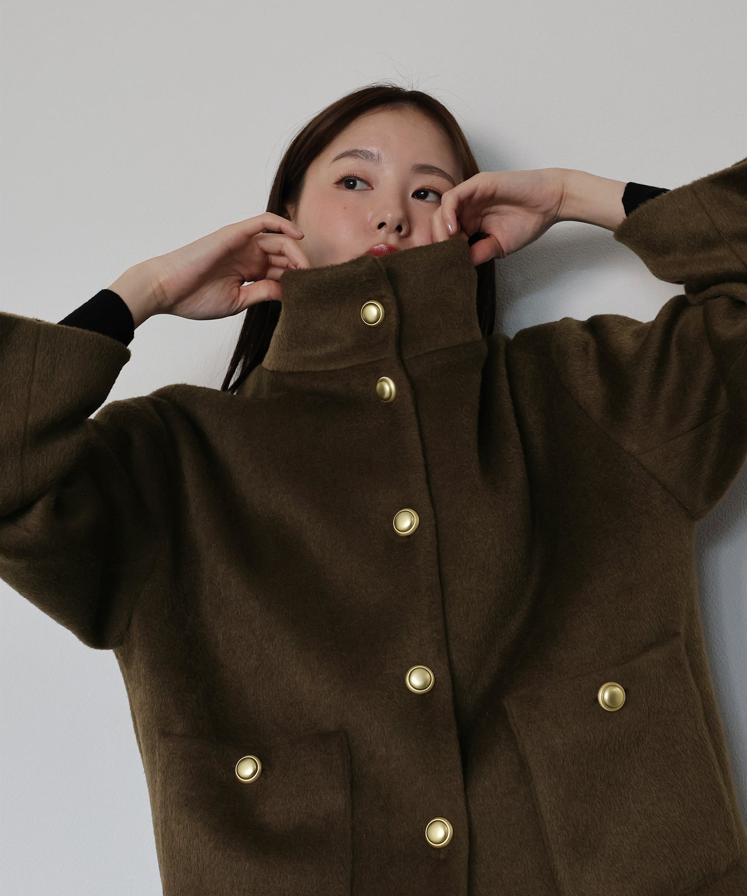 GOLD ウールシャギーコート ゴールドボタンスタンドウールシャギーコート – BLUE ONLINE